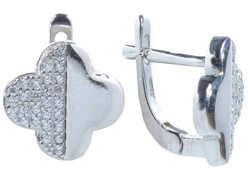 Stříbrné náušnice 925 jetele na anglické zapínání lesklé jetele