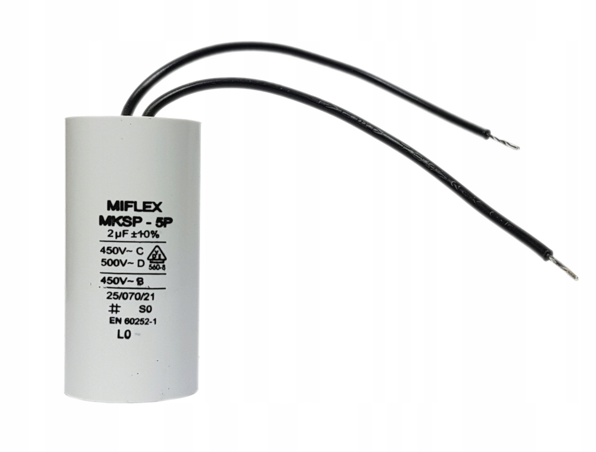 

Kondensator rozruchowy silnika 2uF 450V Miflex p.