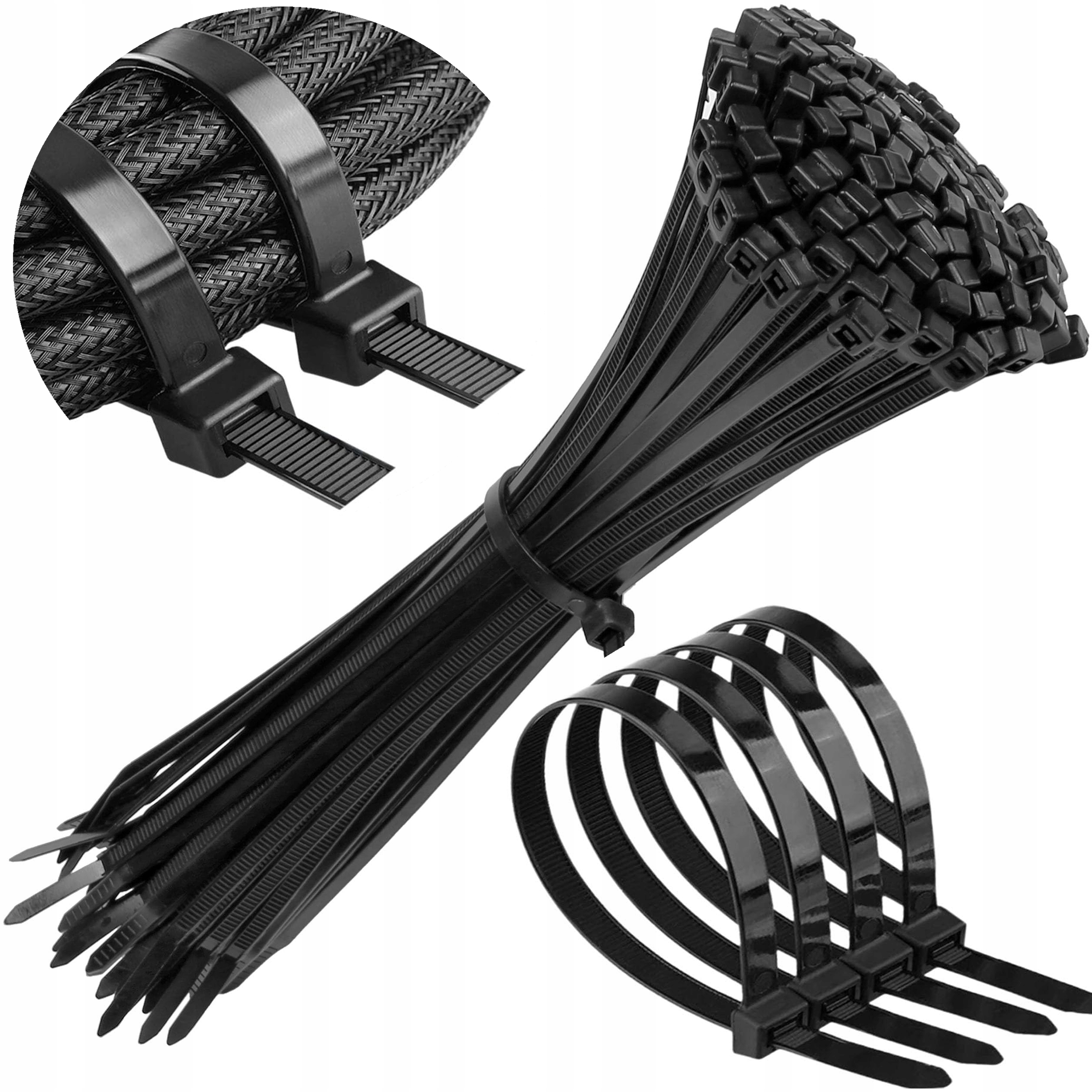 Mocne Opaski Zaciskowe Kablowe Trytki Czarne Taśma 4,8x300 100 Szt