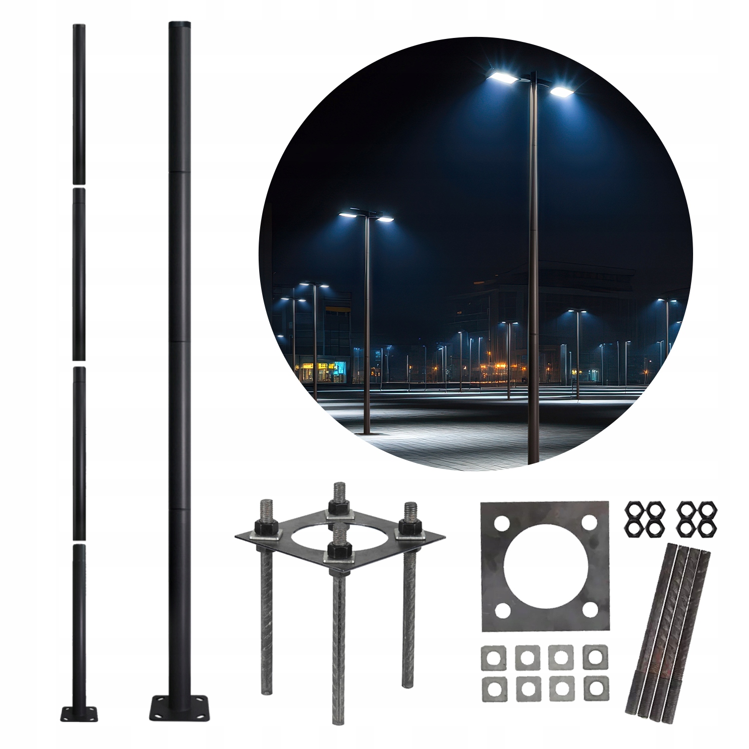 Osvětlovací sloupek černý 4 m Ø60 mm skládací ze 4 prvků pro Kameru/lampu