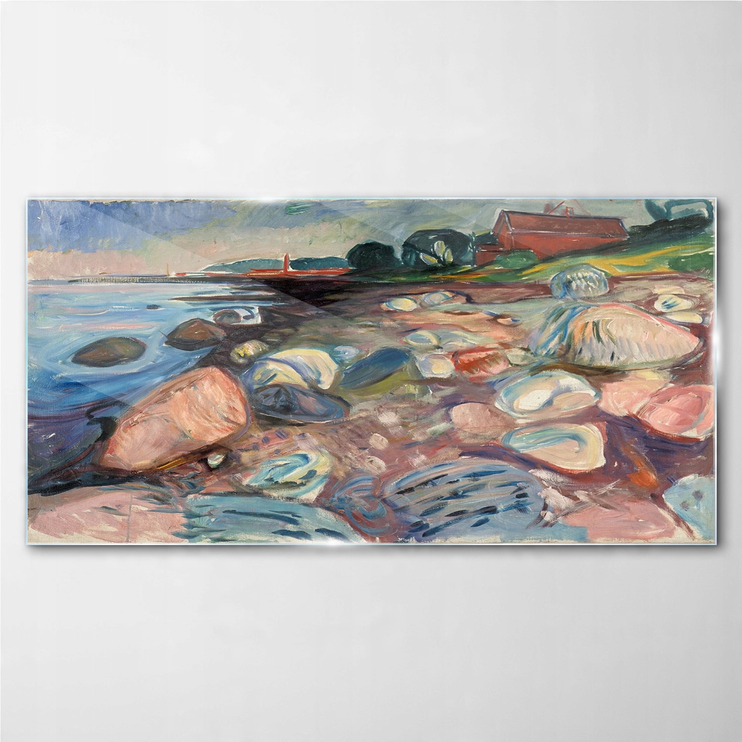 

Foto-obraz szklany Shore z red house Munch 100x50