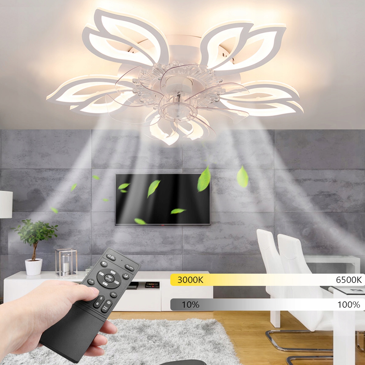 85W LAMPA SUFITOWA LED Z WENTYLATOREM, WIATRAK Z PILOTEM, ŚCIEMNIANA