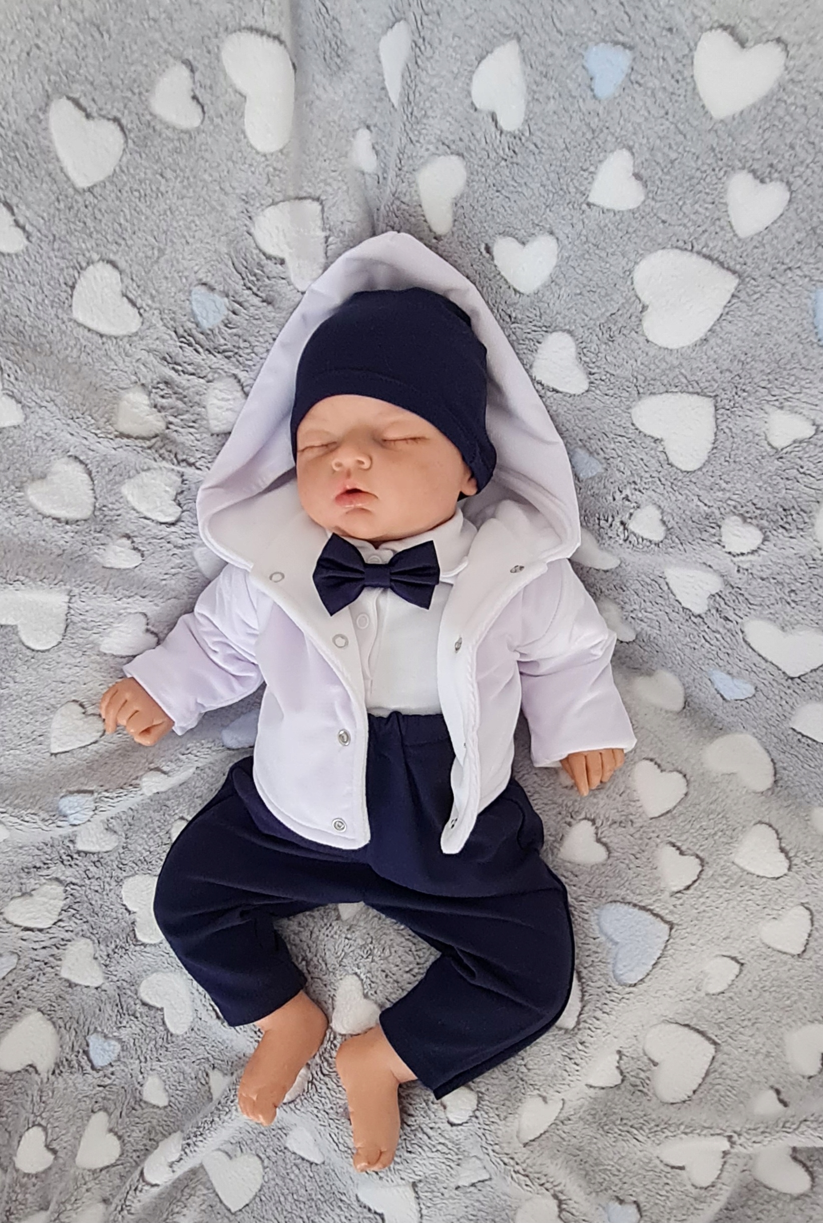 Ubranko do chrztu dla chłopca 5 częsciowe granatowe 80 Okazje chrzest