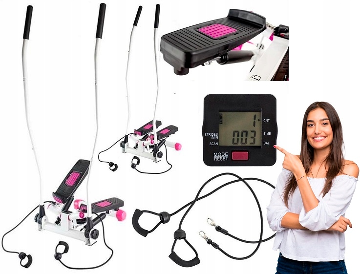 Stepper Šikmý růžovo-bílý Hms Ramena Expandéru Počítadlo kalorií Fitness