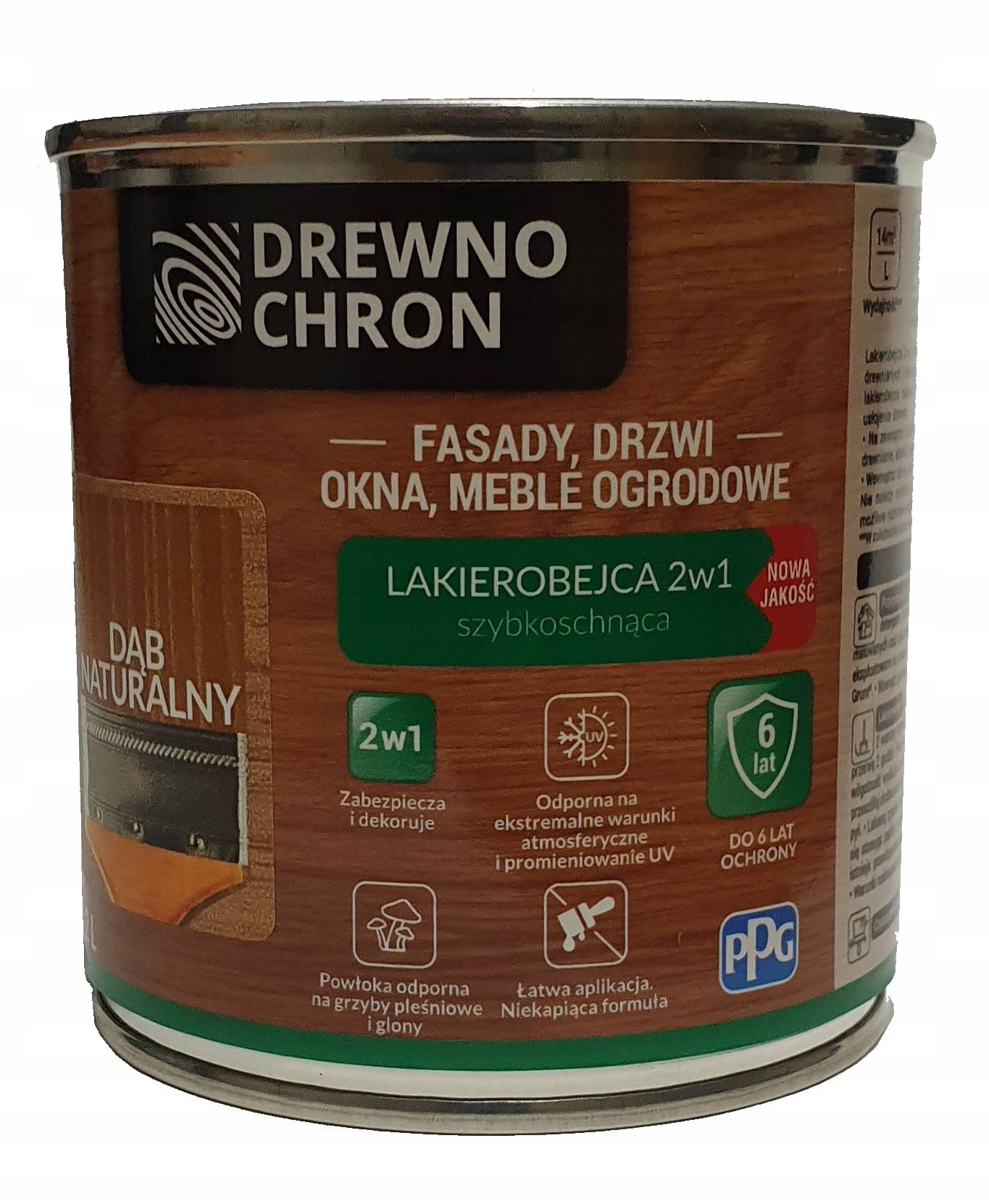 DREWNOCHRON LAKIEROBEJCA 2W1 DO DREWNA DĄB NATURALNY 0.2L Stan opakowania oryginalne