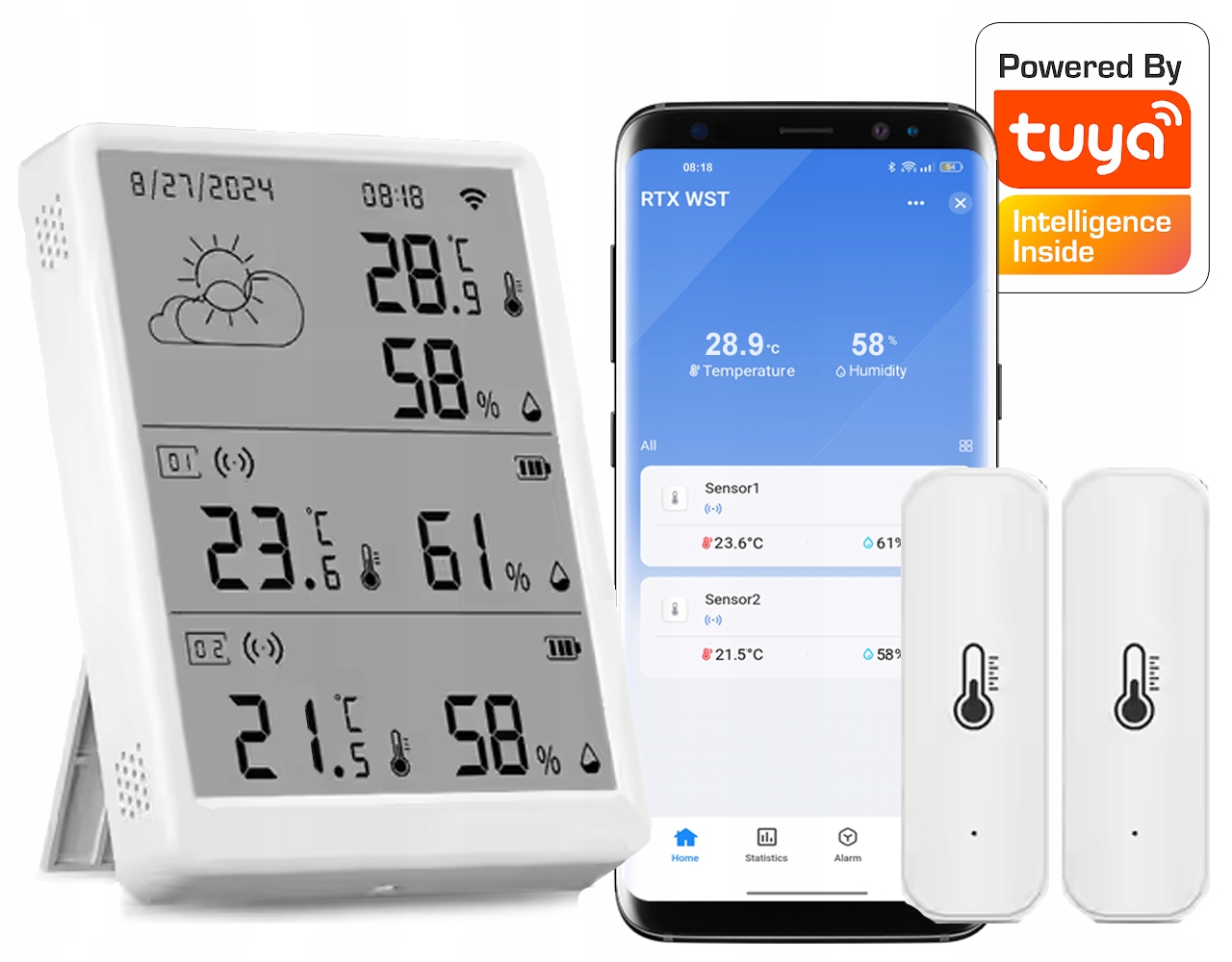 Meteorologická stanice 2 externí senzory teploty a vlhkosti LCD WiFi Tuya