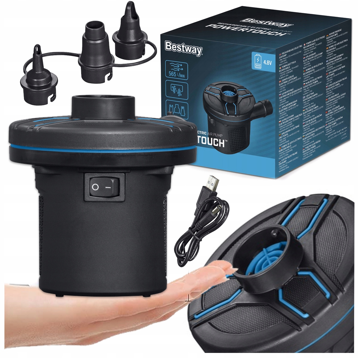 Akumulátorová pumpa pro matraci bazénu Elektrická Usb 3 koncovky