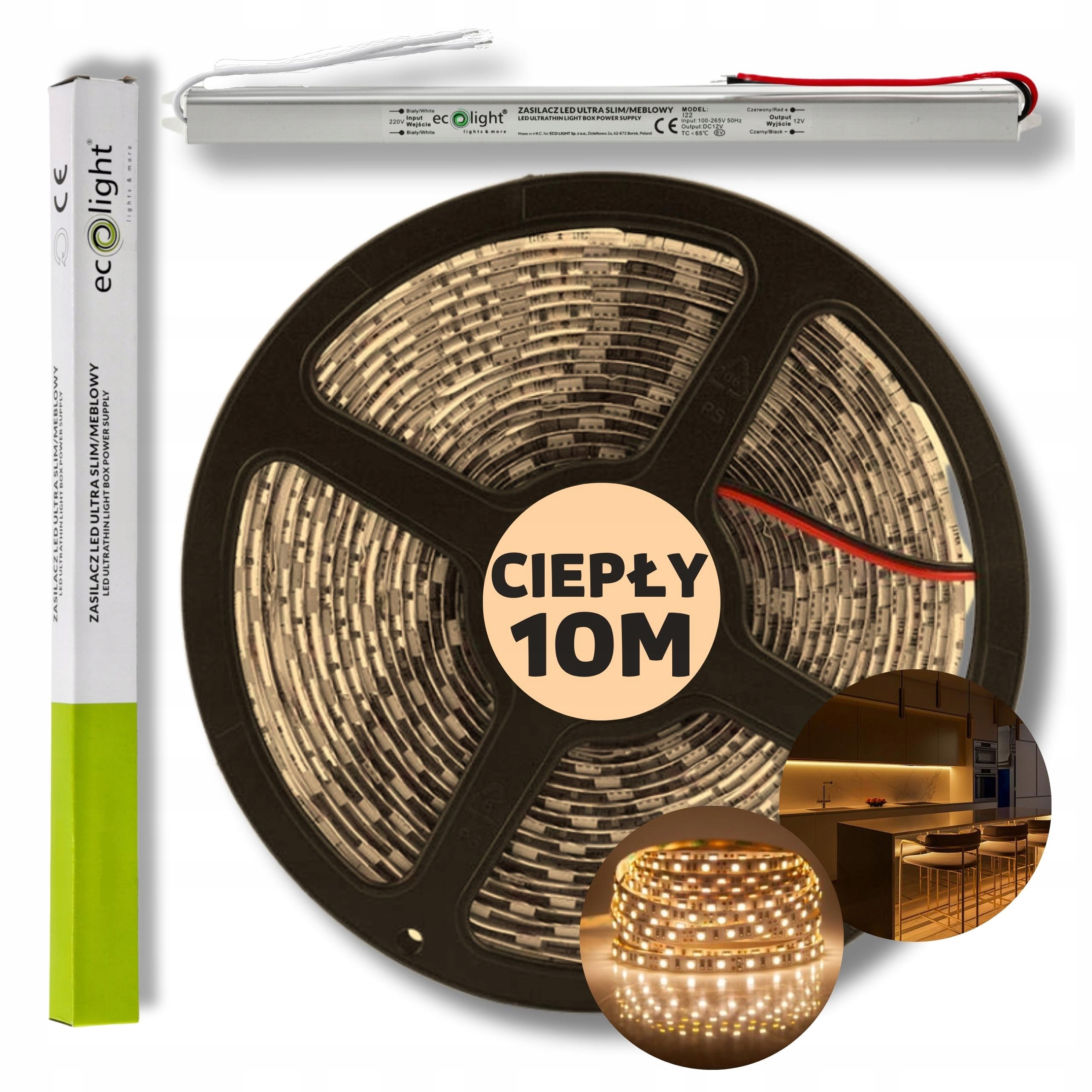 Set 10 m Pásek Led pásek Smd bílý teplý s napájecím zdrojem 12 V