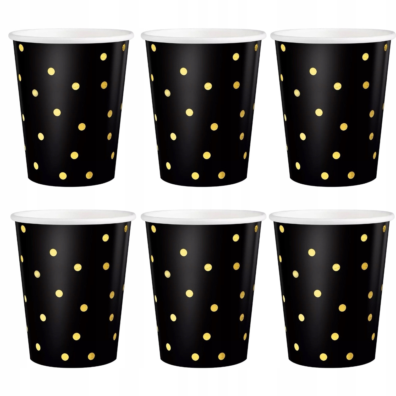 Zestaw Eleganckie talerzyki kubeczki EMPIRE papierowe czarne w złote kropki Kolor czarny