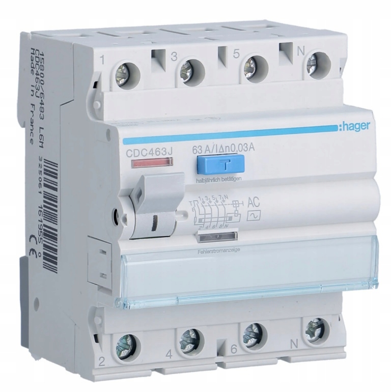 Diferenciálny prúdový spínač 4P 63A 30mA 6kA Typ Ac Hager