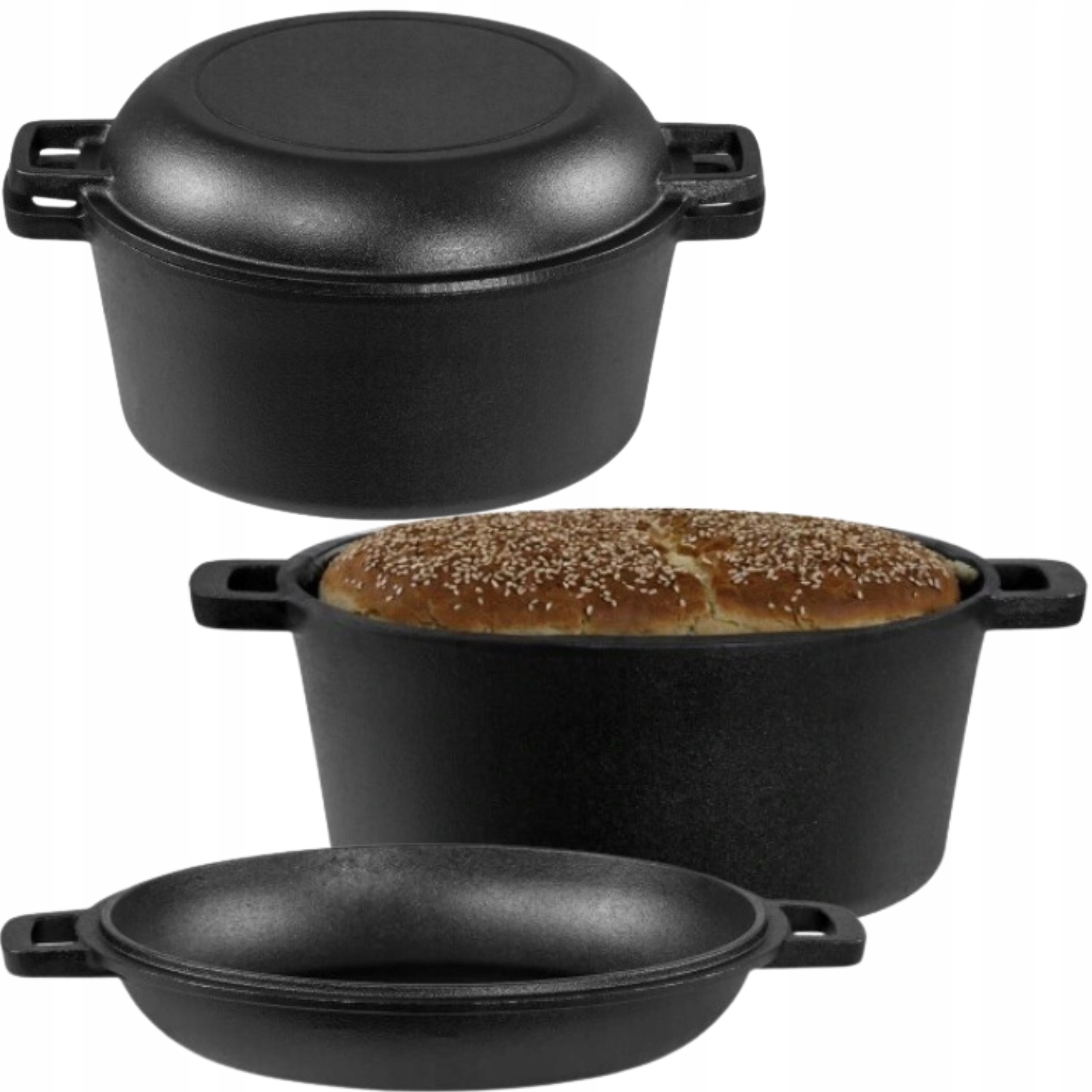 GARNEK ŻELIWNY BRYTFANNA GĘSIARKA 4,5L Z POKRYWĄ DO PIECZENIA CHLEBA MIĘSA