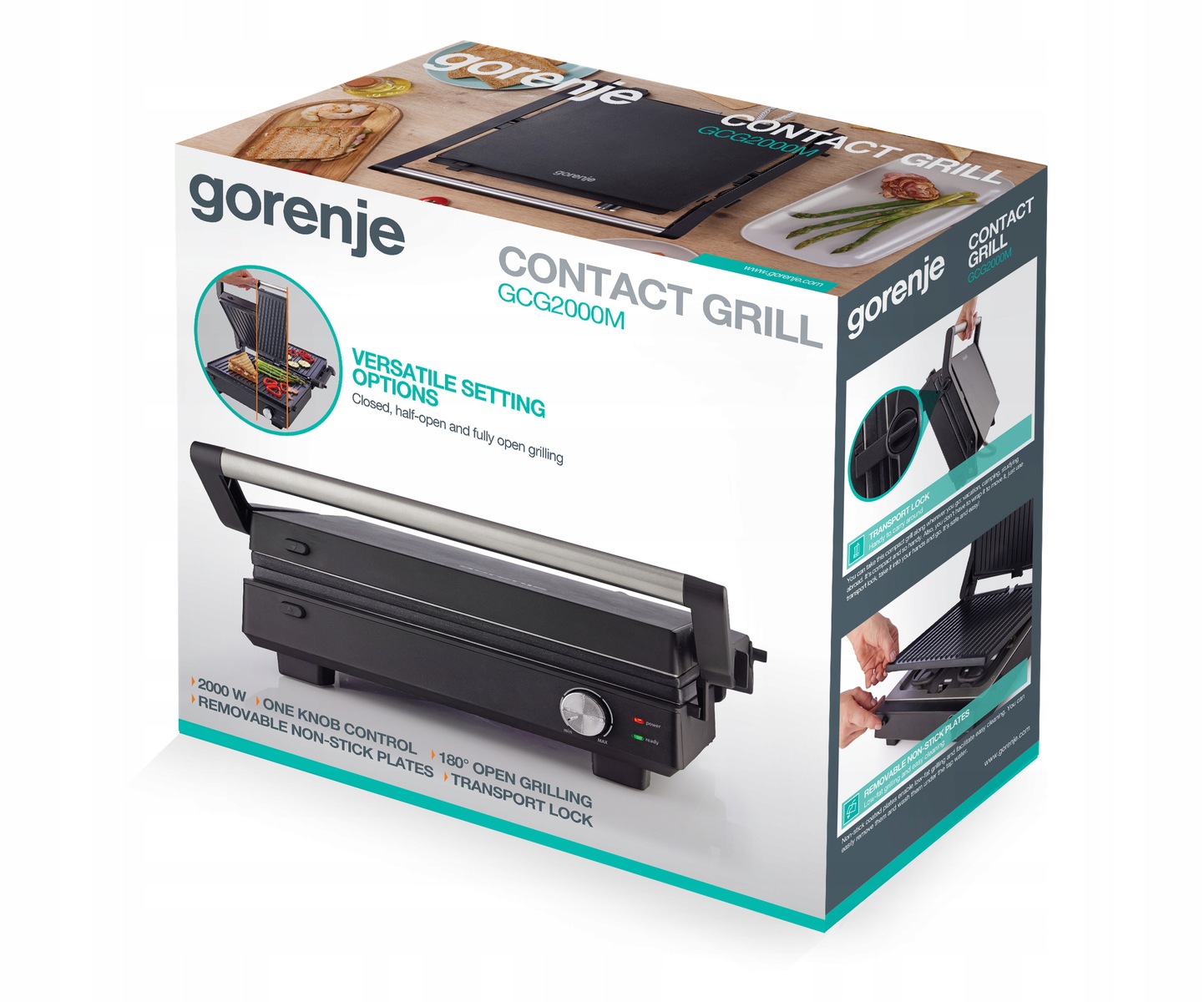 Grill multifunkcyjny Gorenje GCG2000M w kolorze czarnym z wskaźnikiem tempe