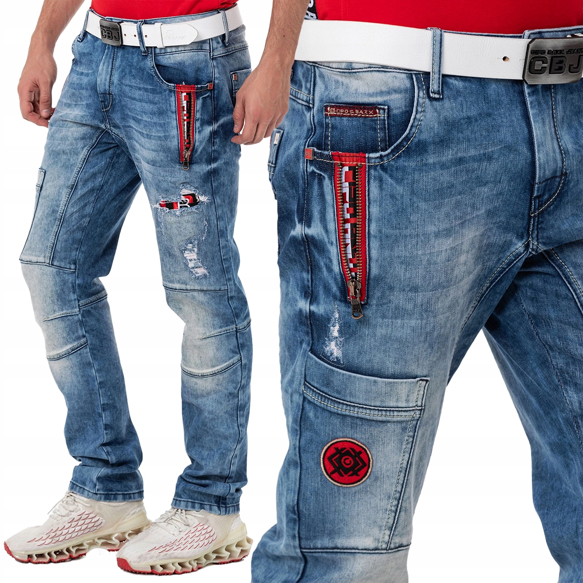 Cipo Baxx Džínové kalhoty Přetíratelné zipy Elastické prošívání