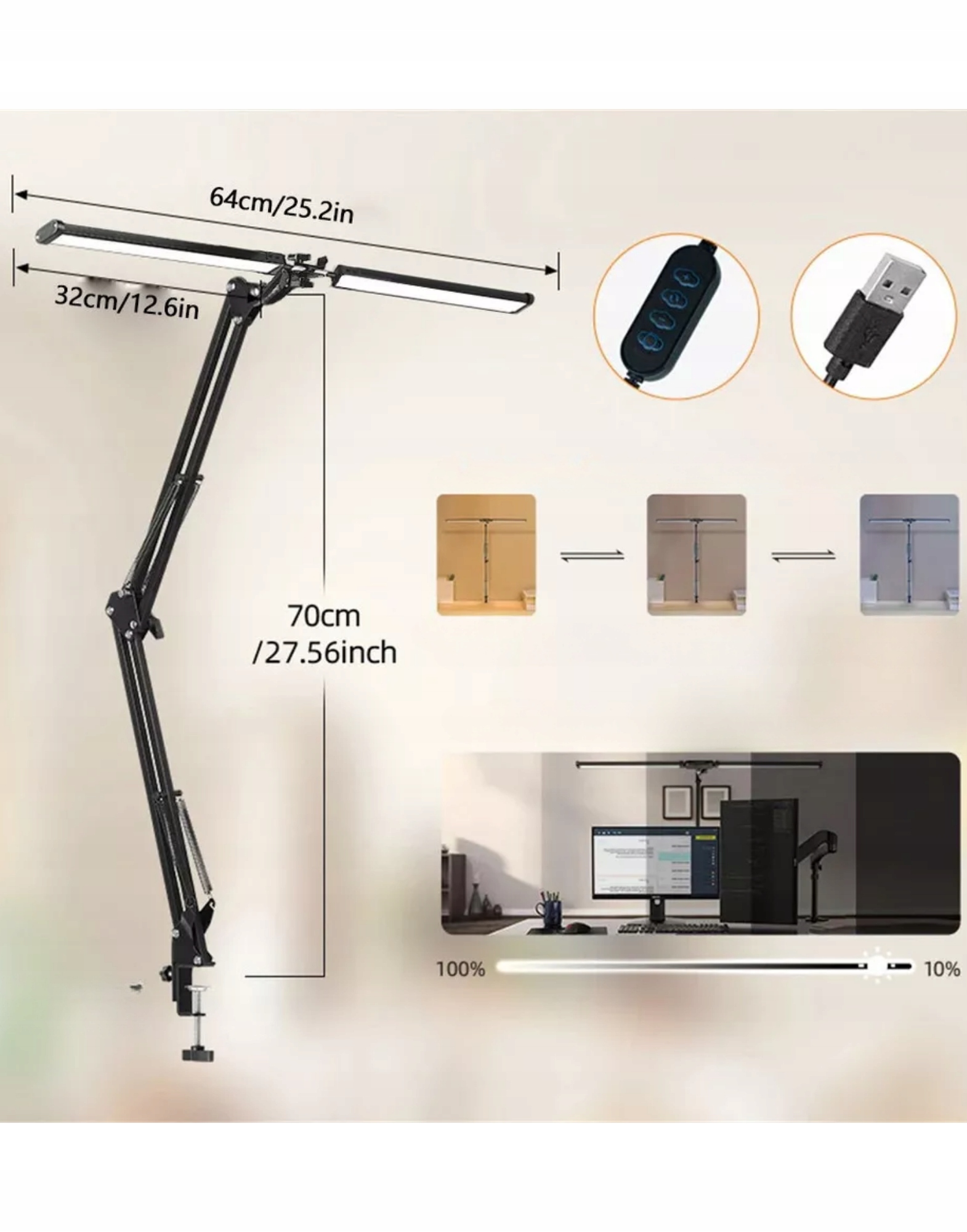 Lampka biurkowa LED RegMag 14 W z podwójnym panelem i zaciskiem – Cechy