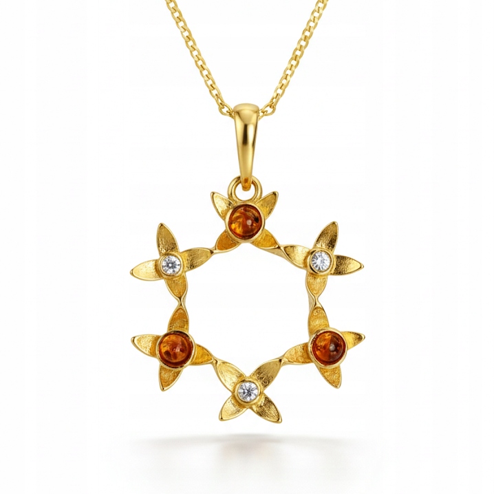 Zlatý Přívěsek S Jantarem Stříbro, Přívěsek Stříbro Pozlacený