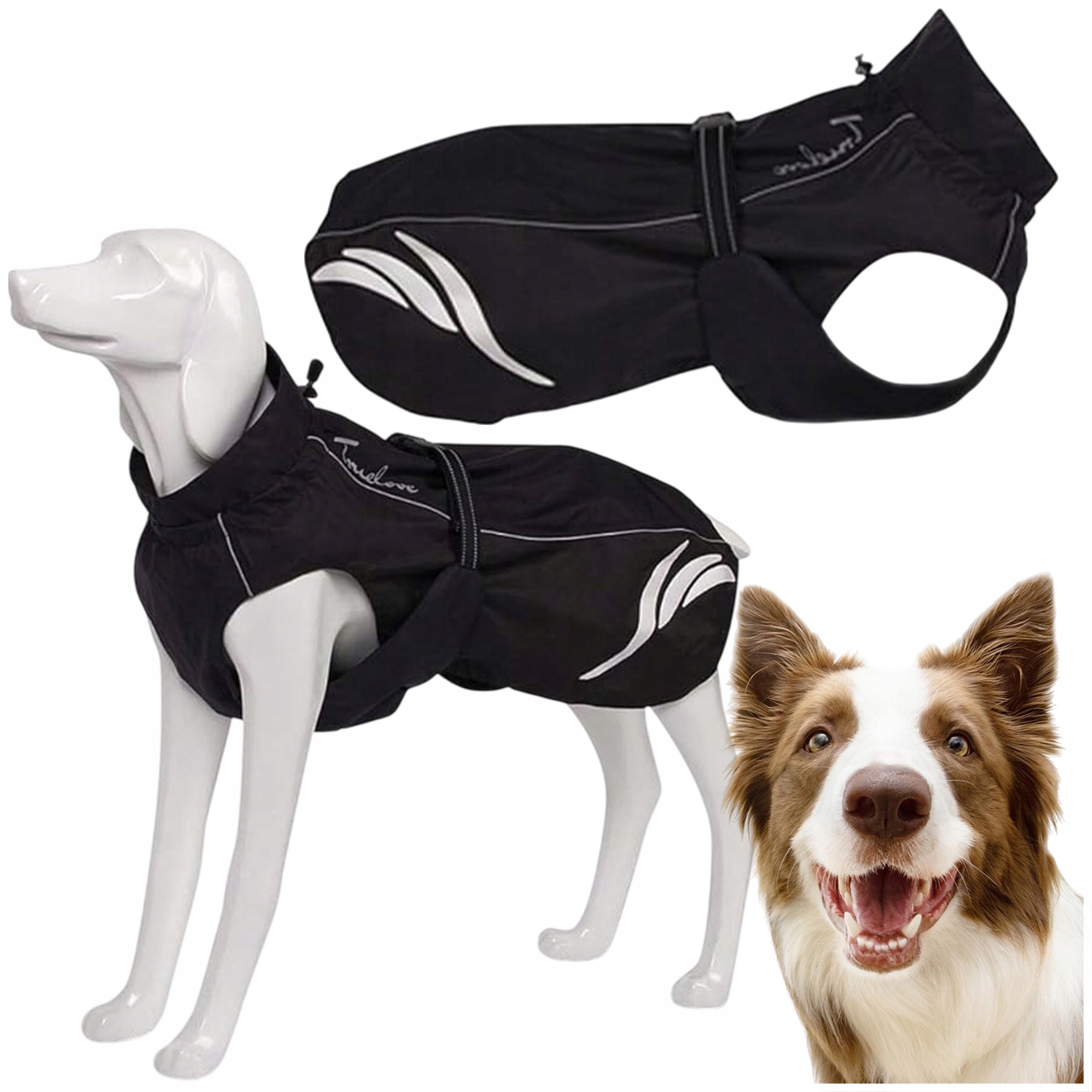 Levně Dešťová Bunda Pro Psa Derka Kabát Truelove Černá XL 40 cm