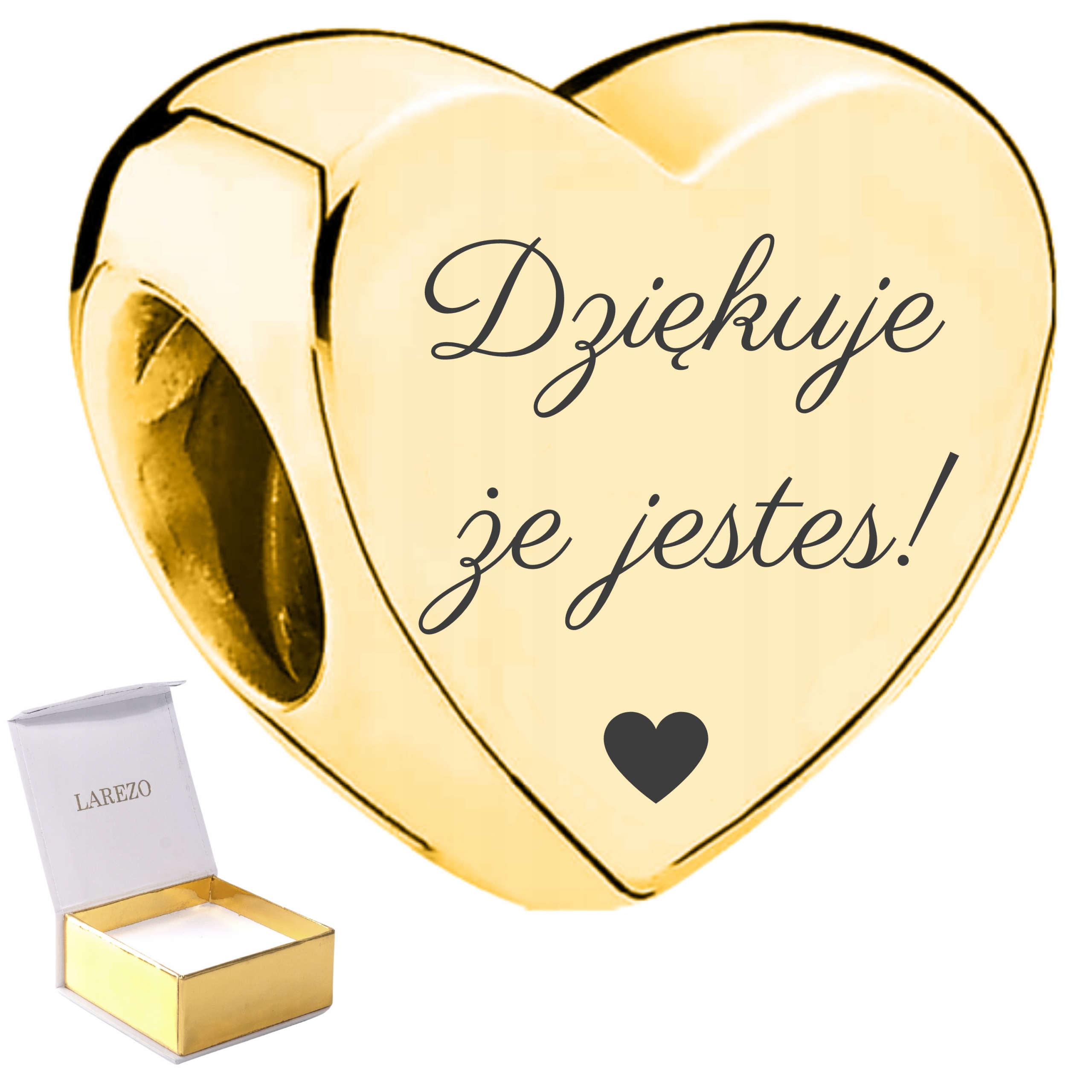 Charms Zlaté srdce s gravírováním Děkuji, Že Jsi Stříbro 925 Gravírování