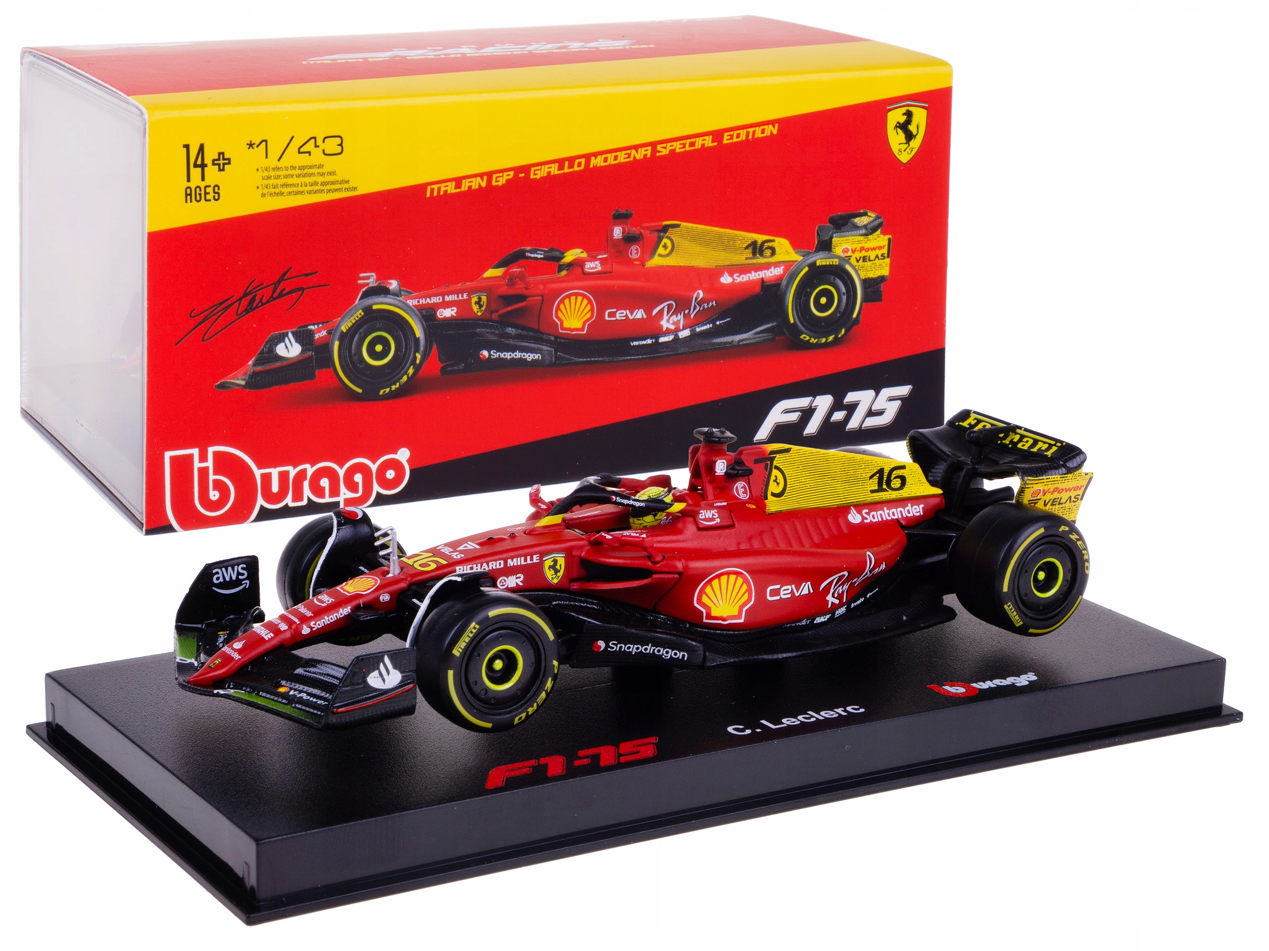 Ferrari F1-75 Italian Gp Bolid F1 Model Metal Bburago 1:43 #16 Leclerc +box
