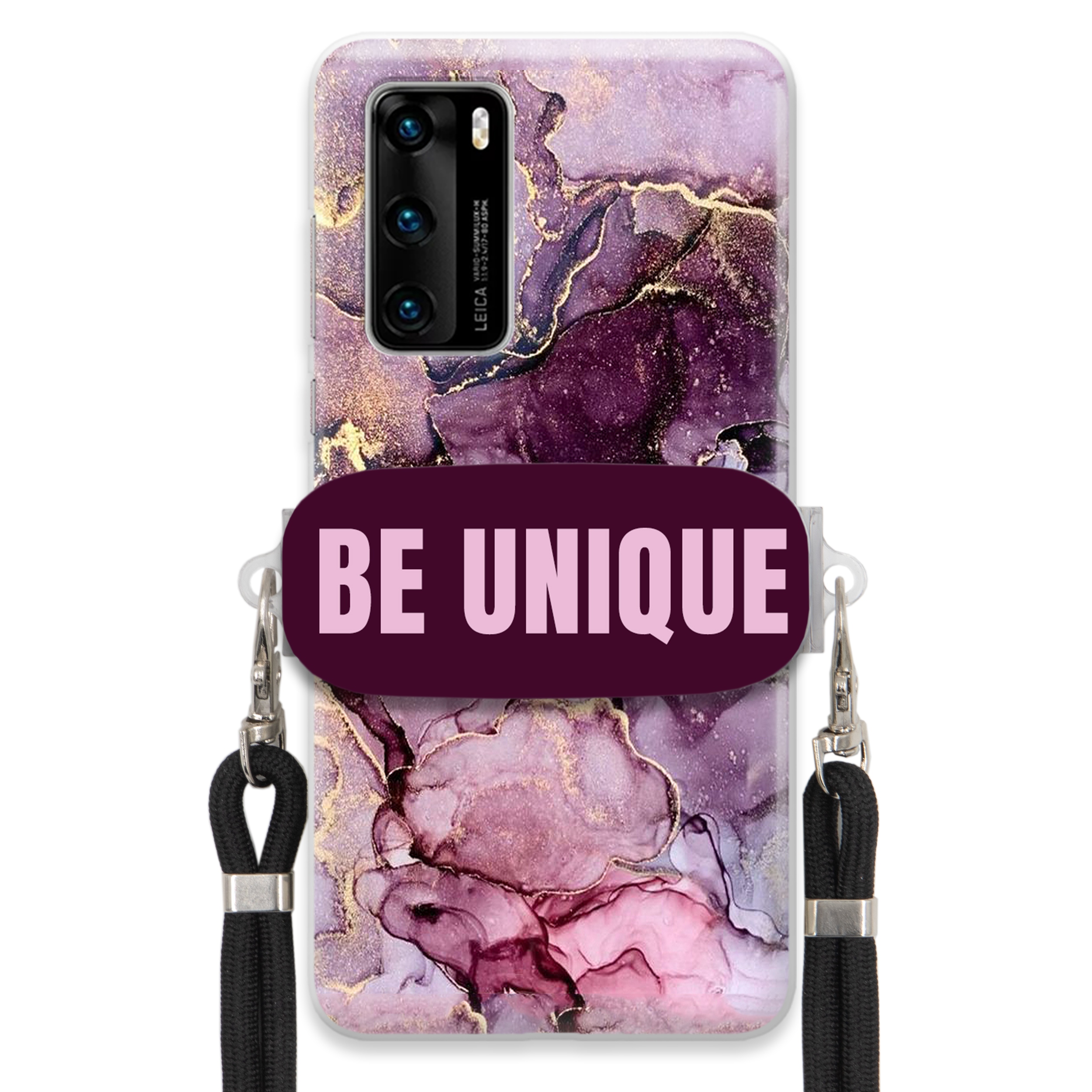 Pouzdro Premium pro Huawei P40 5G Case Uchywt Šňůra Černá Fialová Mramor