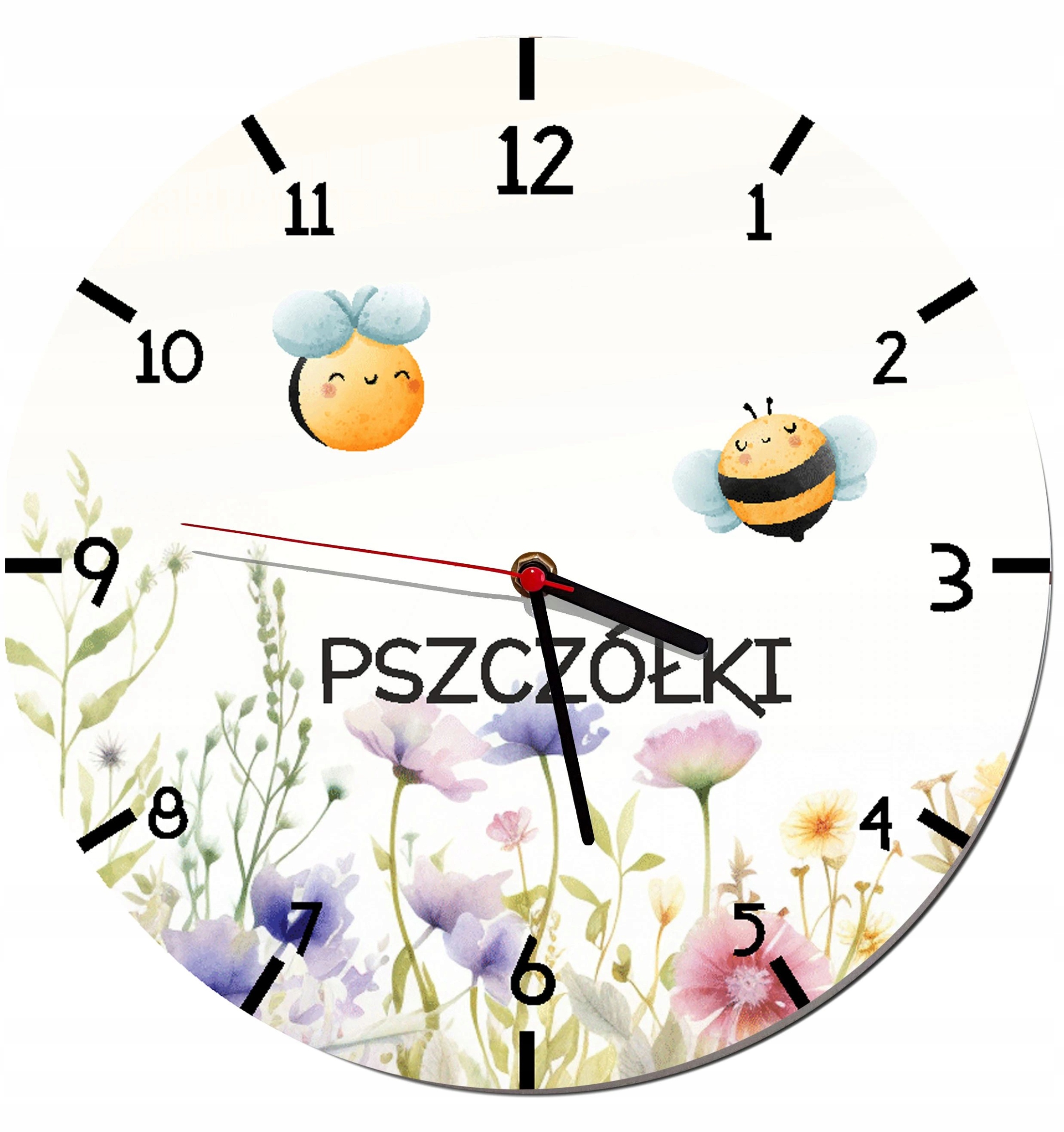 Zegar ścienny z nazwą grupy do Przedszkola Pszczółki Zegar dla dzieci 50cm