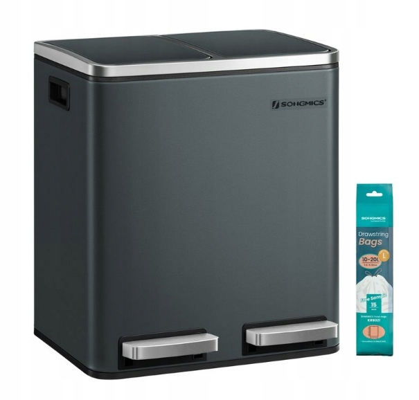 Kuchynský kôš Songmics 2 x 15 l na odpadky s pedálom Softclose