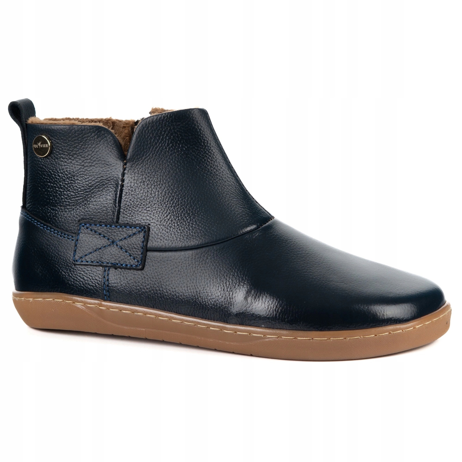 Dámské zimní barefoot kožené boty Z-B07 s modrým zipem 37