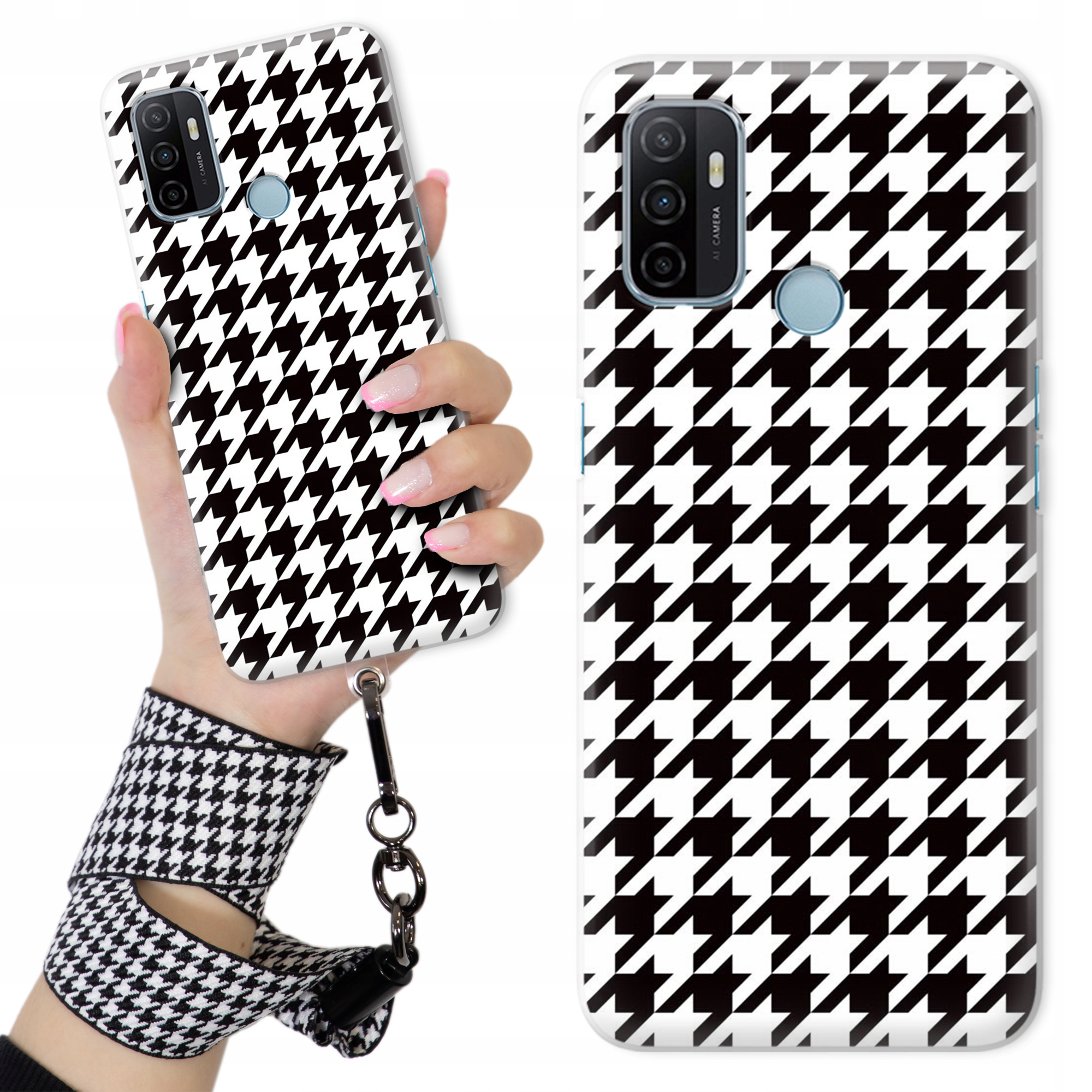 Prémiové puzdro pre Oppo A53S, puzdro Case Strap Smyčka S Pepitkou, mriežka