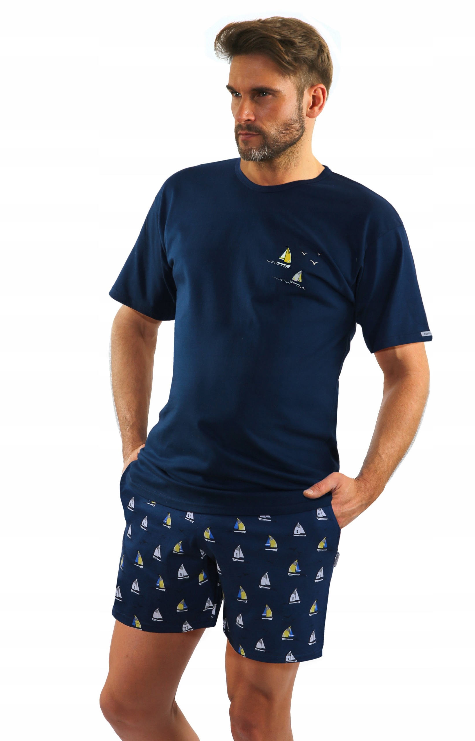 Sesto Senso Pánské pyžamo Plachetnice Krátké 2556/10 námořnická modrá tisk 4XL