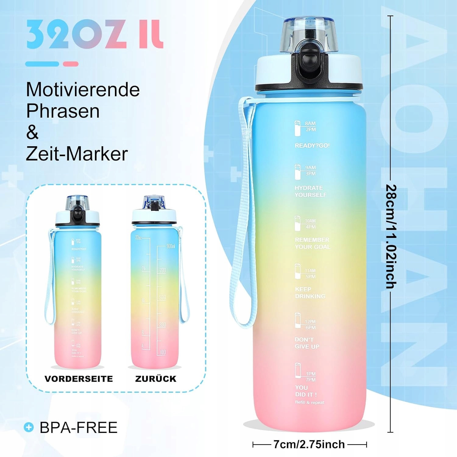 BUTELKA SPORTOWA FITNESS BUTELKA Z FILTREM MARKER CZASU NIE ZAWIERA BPA Model BUTELKA NA TRENING NA SIŁOWNIĘ DO BIEGANIA