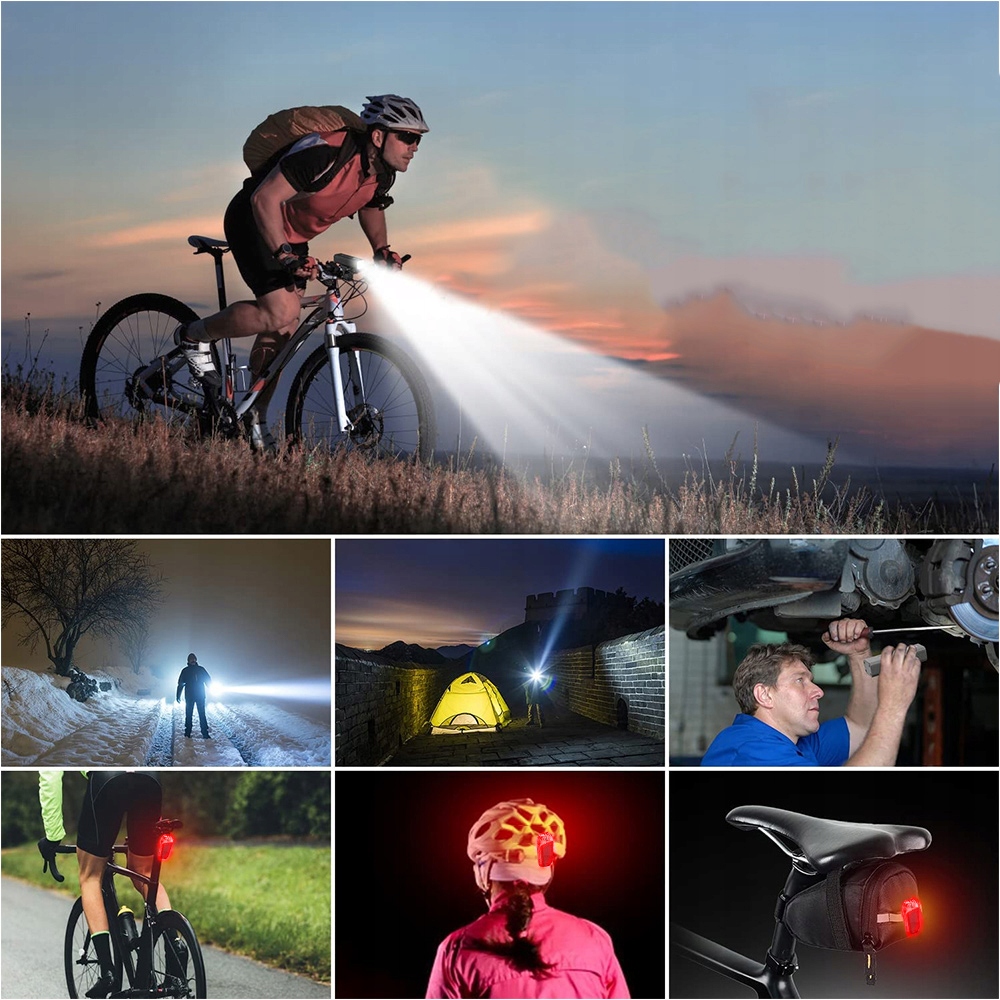 LAMPKA ROWEROWA OŚWIETLENIE ROWER PRZÓD + TYŁ USB Kolor dominujący czarny