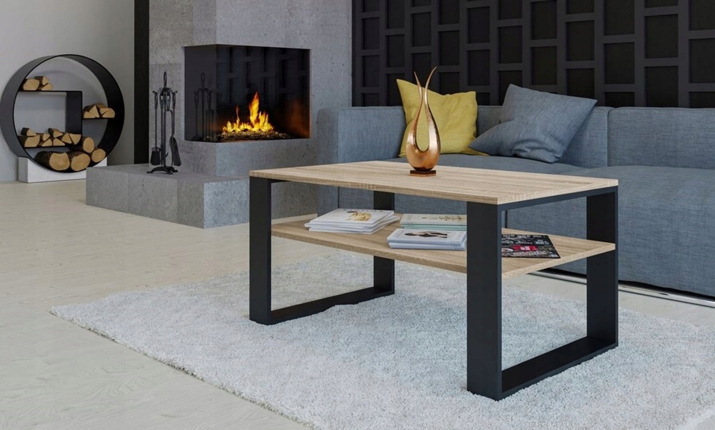 STOLIK KAWOWY ŁAWA MODERN PÓŁKI LOFT Szerokość mebla 90 cm