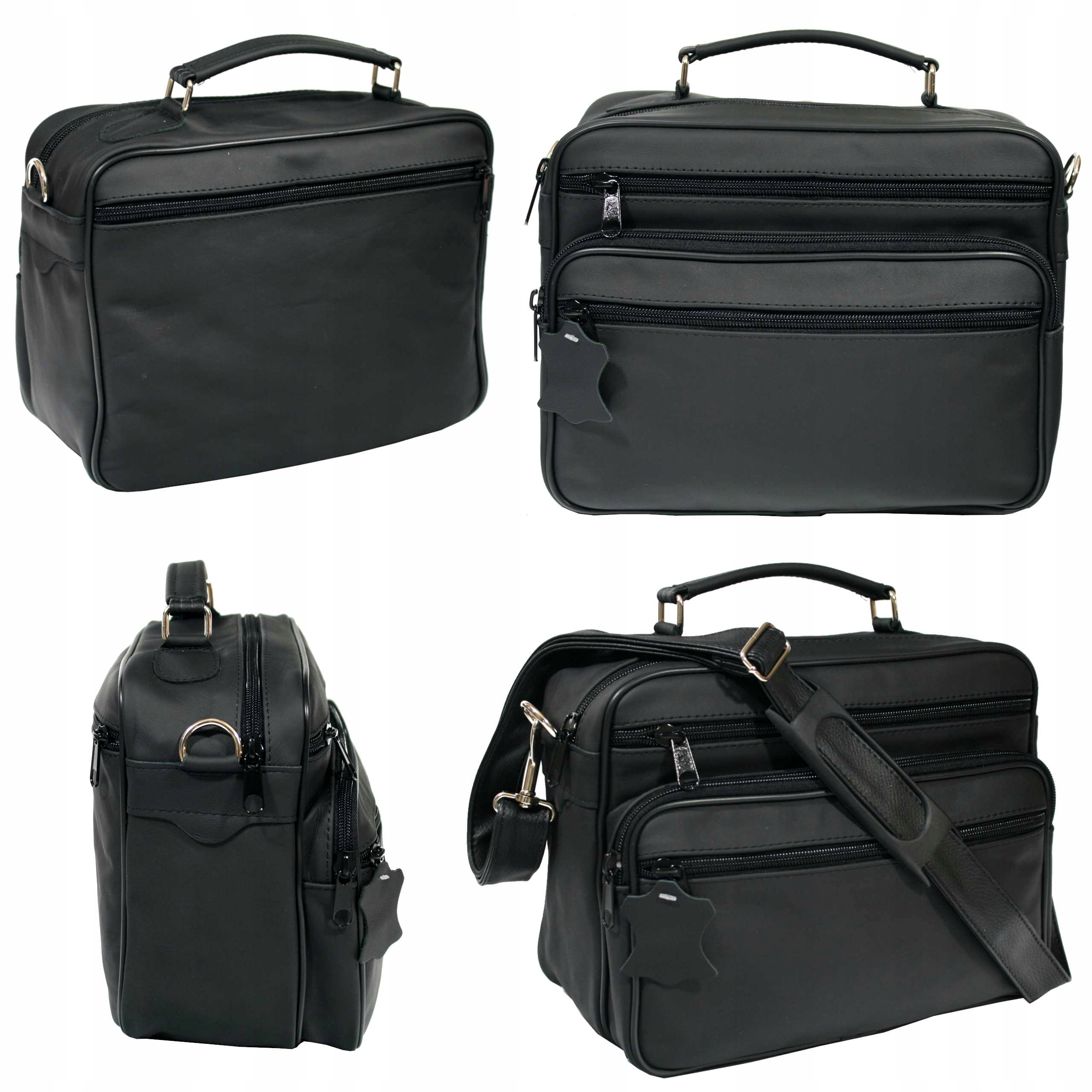 Pánská kožená taška přes rameno, černá, dvě komory polské výroby, velká