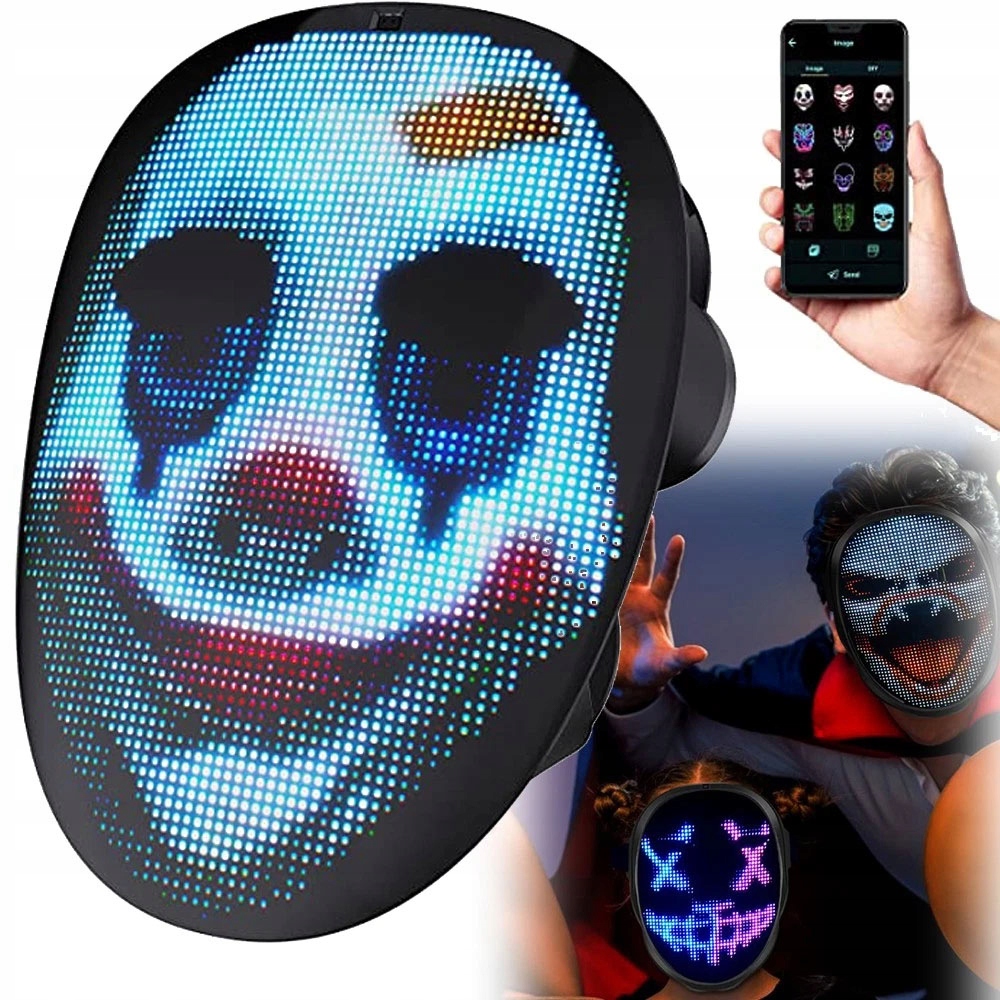 Maska Na Maškarádu Led Svítící Proměnlivá Tvář Usb Kosplay Kostým Akcesoria