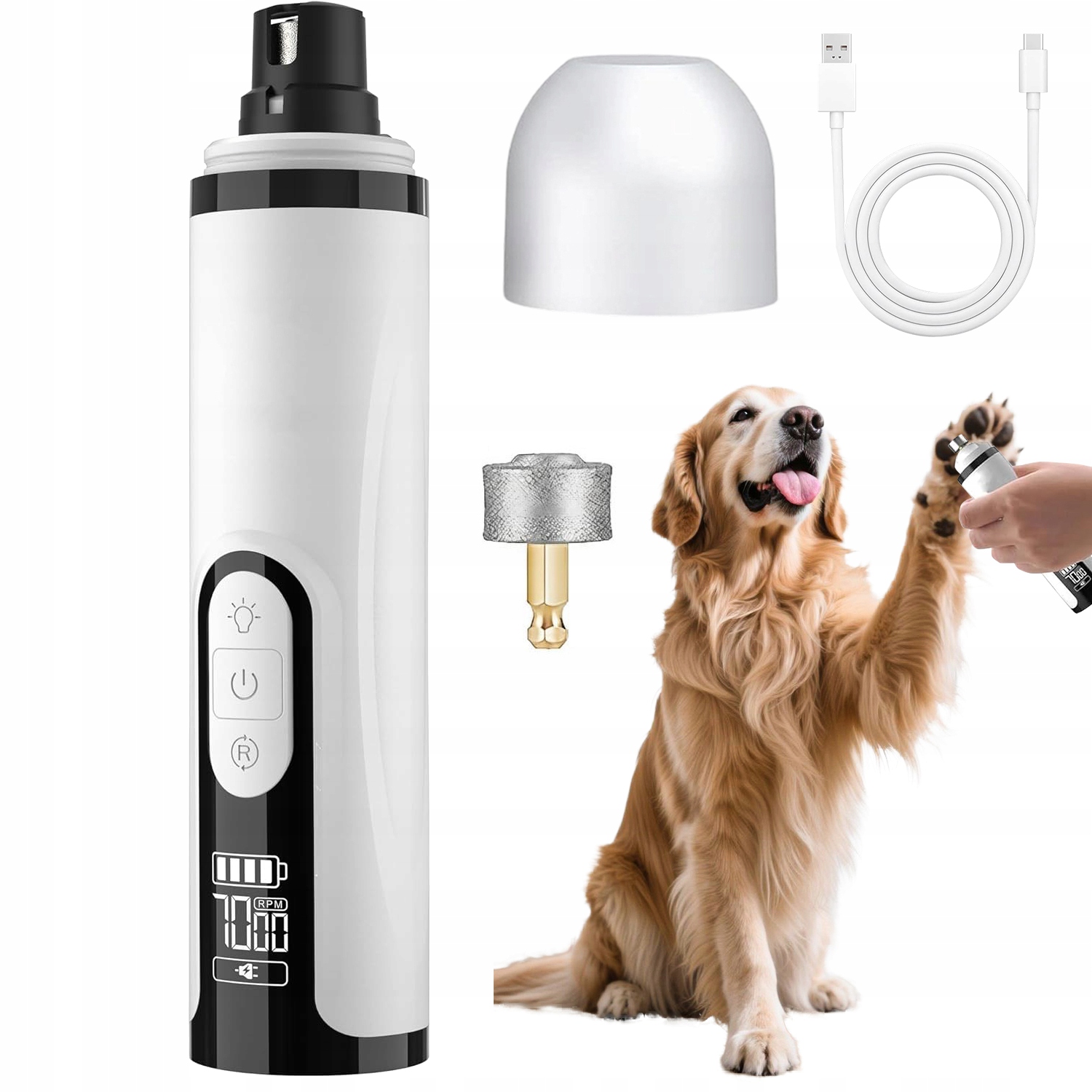 Levně Tichý Elektrický Strojek Na Drápky Se Dvěma Led Diodami A Velkou Baterií 2000 Mah