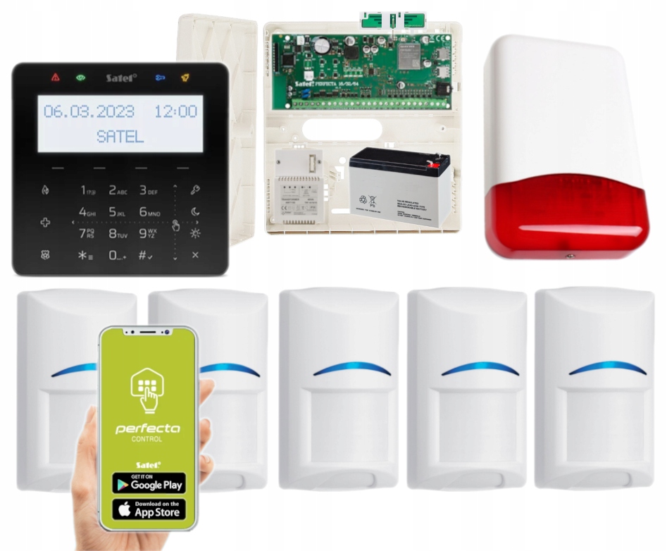 Alarm Satel Perfecta 64 M Lte Aplikacja Syrena 5 Czujek Pir KSG2R-B