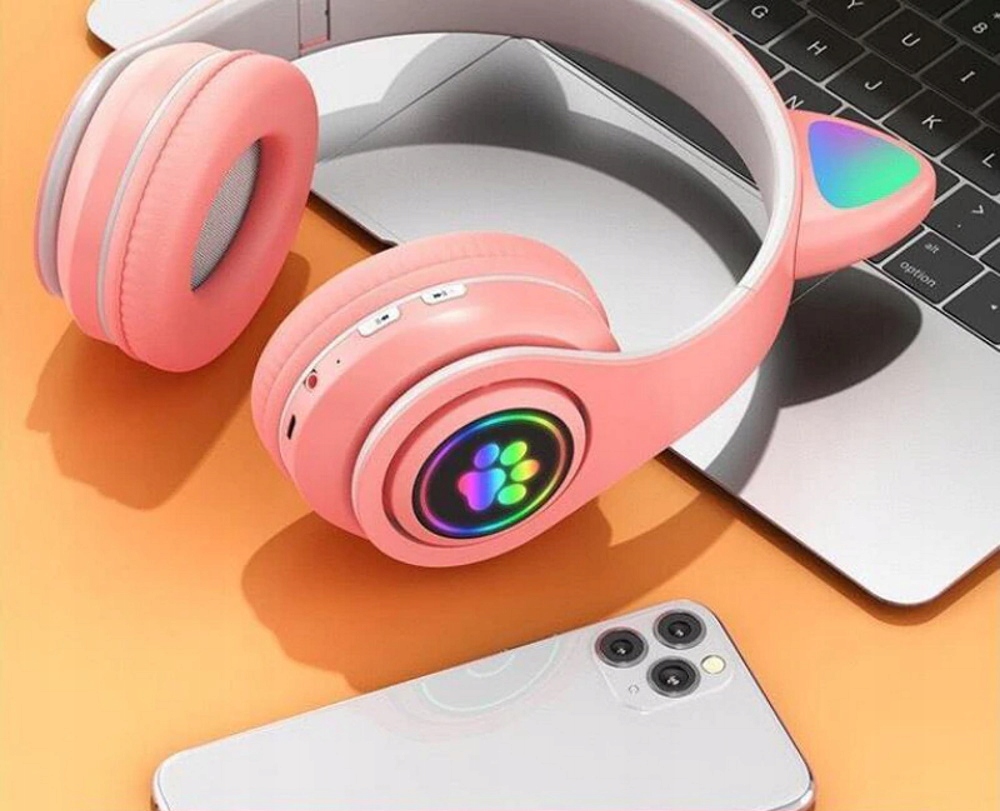 SŁUCHAWKI DLA DZIECI BLUETOOTH LED RGB KOCIE USZY Kolor dominujący niebieski