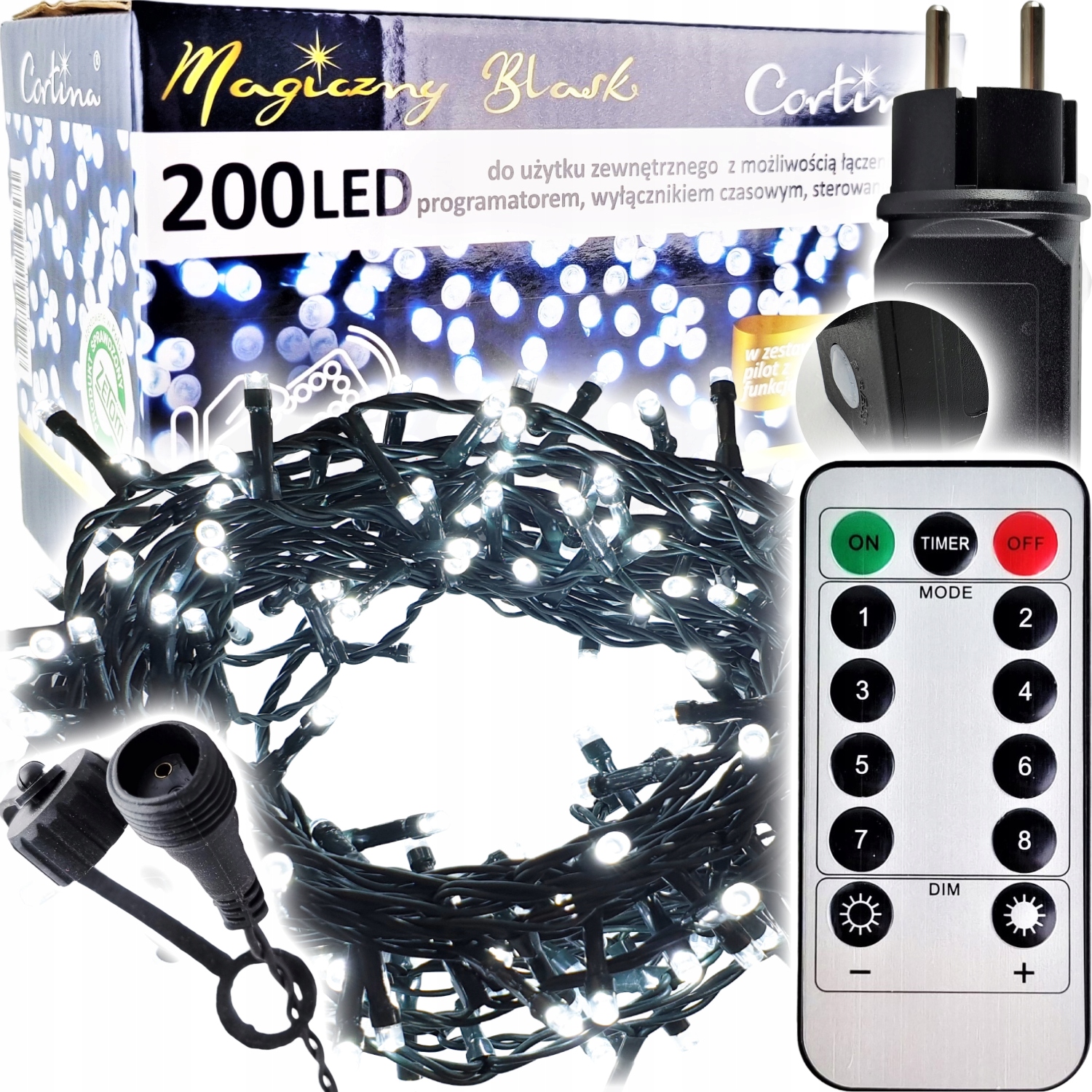 LAMPKI CHOINKOWE 200 LED TIMER STEROWANIE PILOTEM
