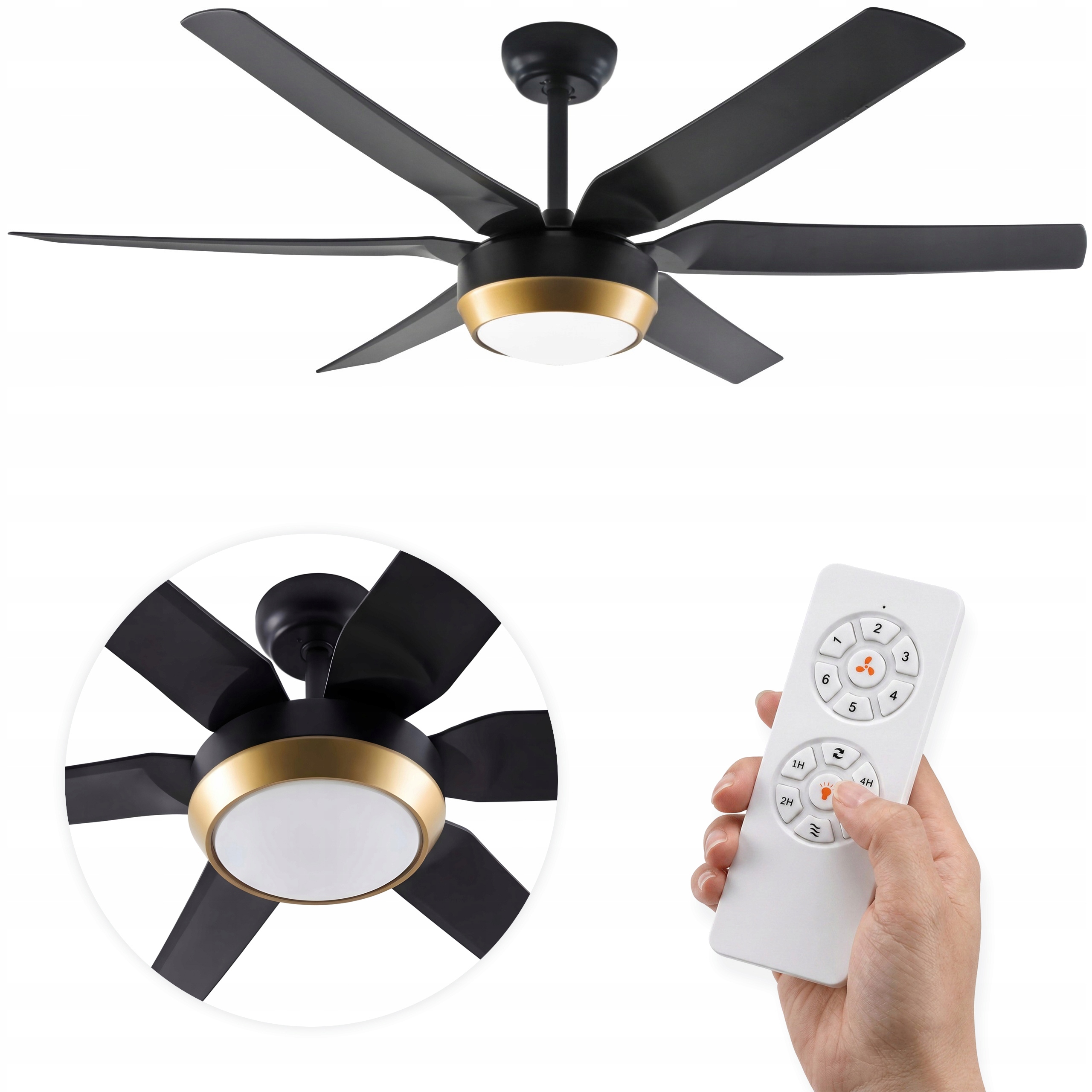 Stropný ventilátor Fenix DC Led Čierna/Zlatá 142 cm Moderný luster