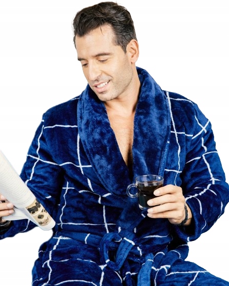 Elegantní Pánský Župan Silný Teplý Soft Námořnická Modrá Krátký Límec M