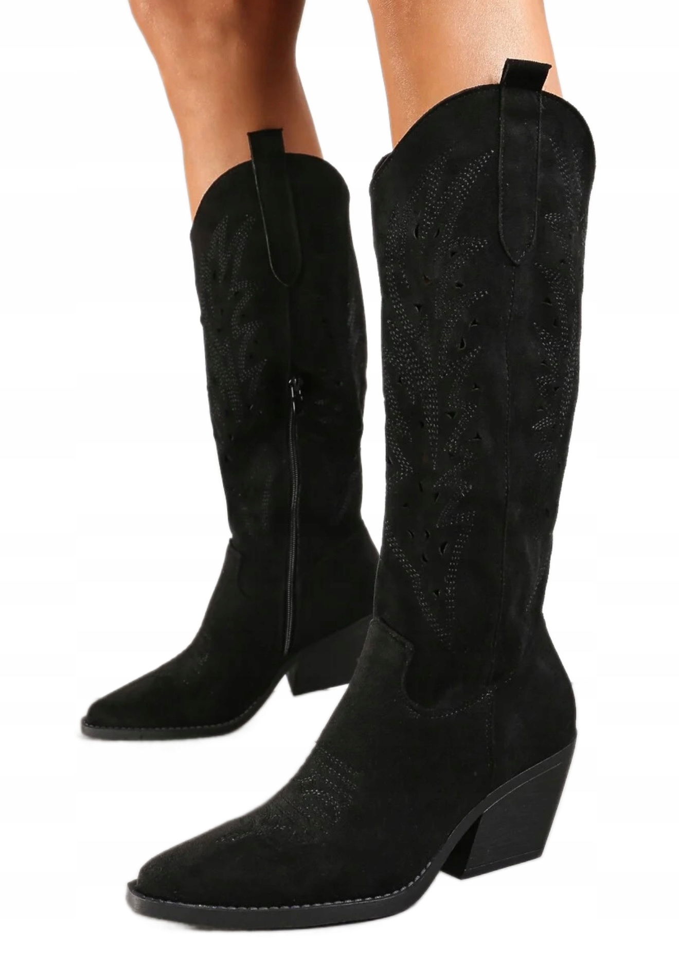 Kovbojské Boty, černé, perforované, děrované na podpatku, velikost 40