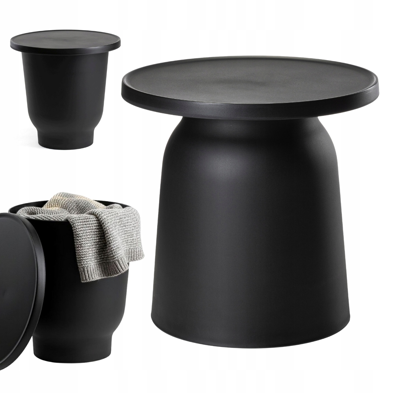 Kávový stolek OTTO1 černý Loft do obývacího pokoje zahrady kulatý 47 cm plast