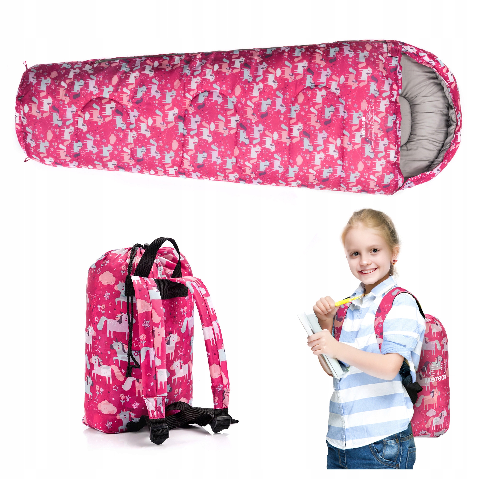 Śpiwór dziecięcy mumia turystyczny ciepły dla dzieci kaptur pokrowiec 155cm