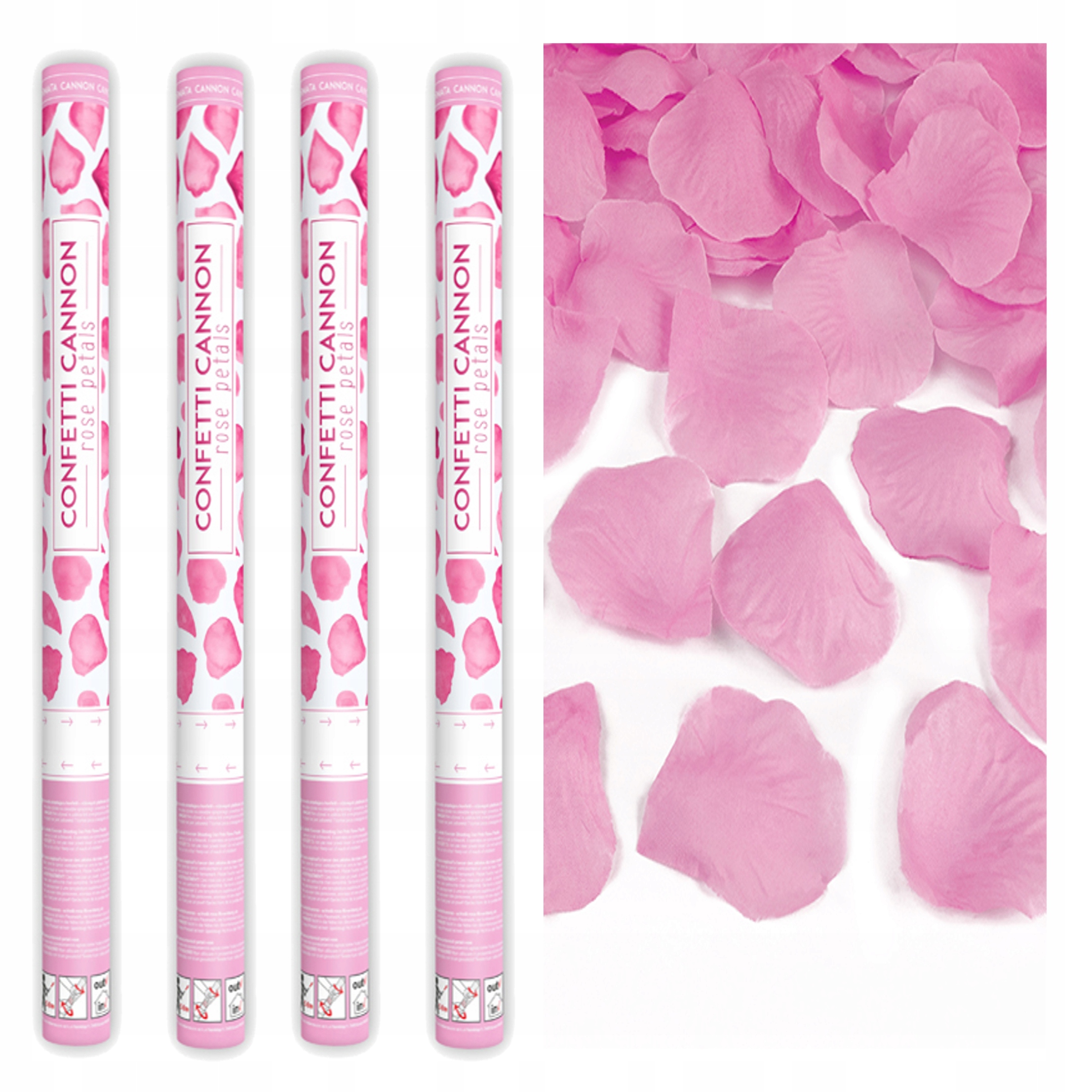 Tuba Konfetti Różowe Płatki Róż Wesele 80cm 4szt