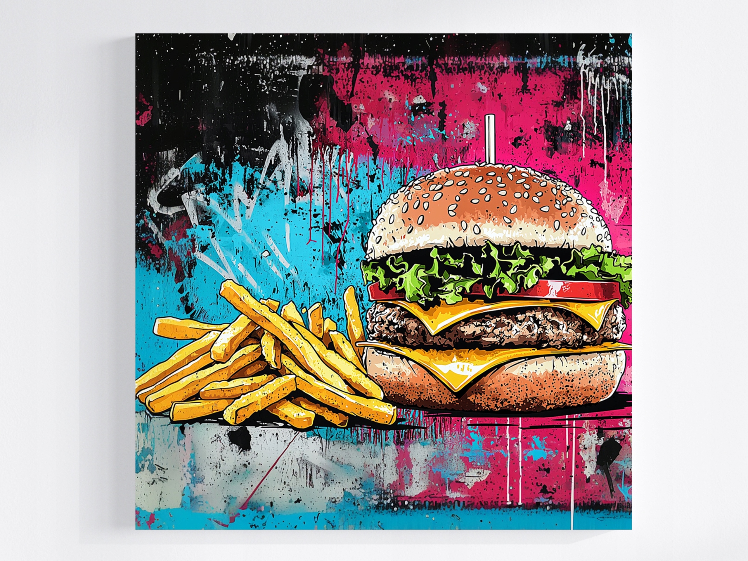 Obraz Na Plátně Canvas Stěna Street Art Graffiti Hamburger Hranolky 80x80