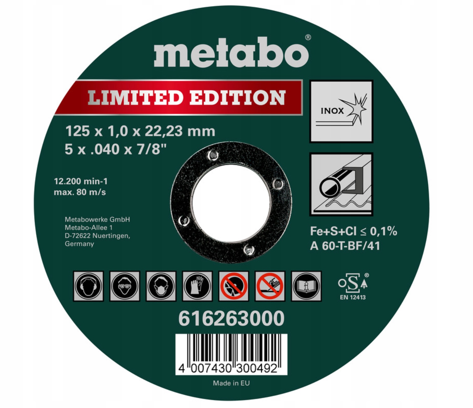 

Tarcza tnąca do szlifierki 125x1,0x22.23mm Metabo