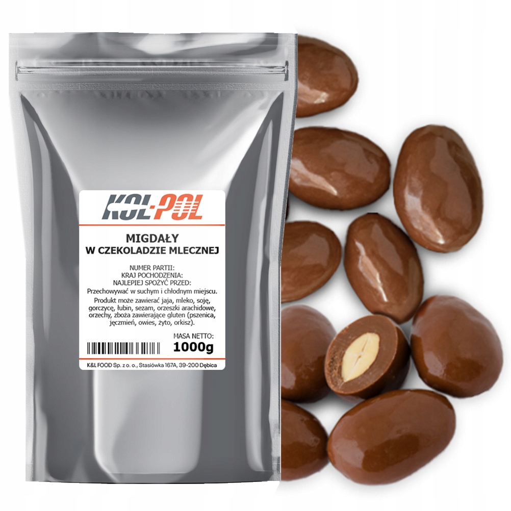 Mandle V Mléčné Čokoládě 1kg Pražené mandle vysoké kvality Kol-Pol