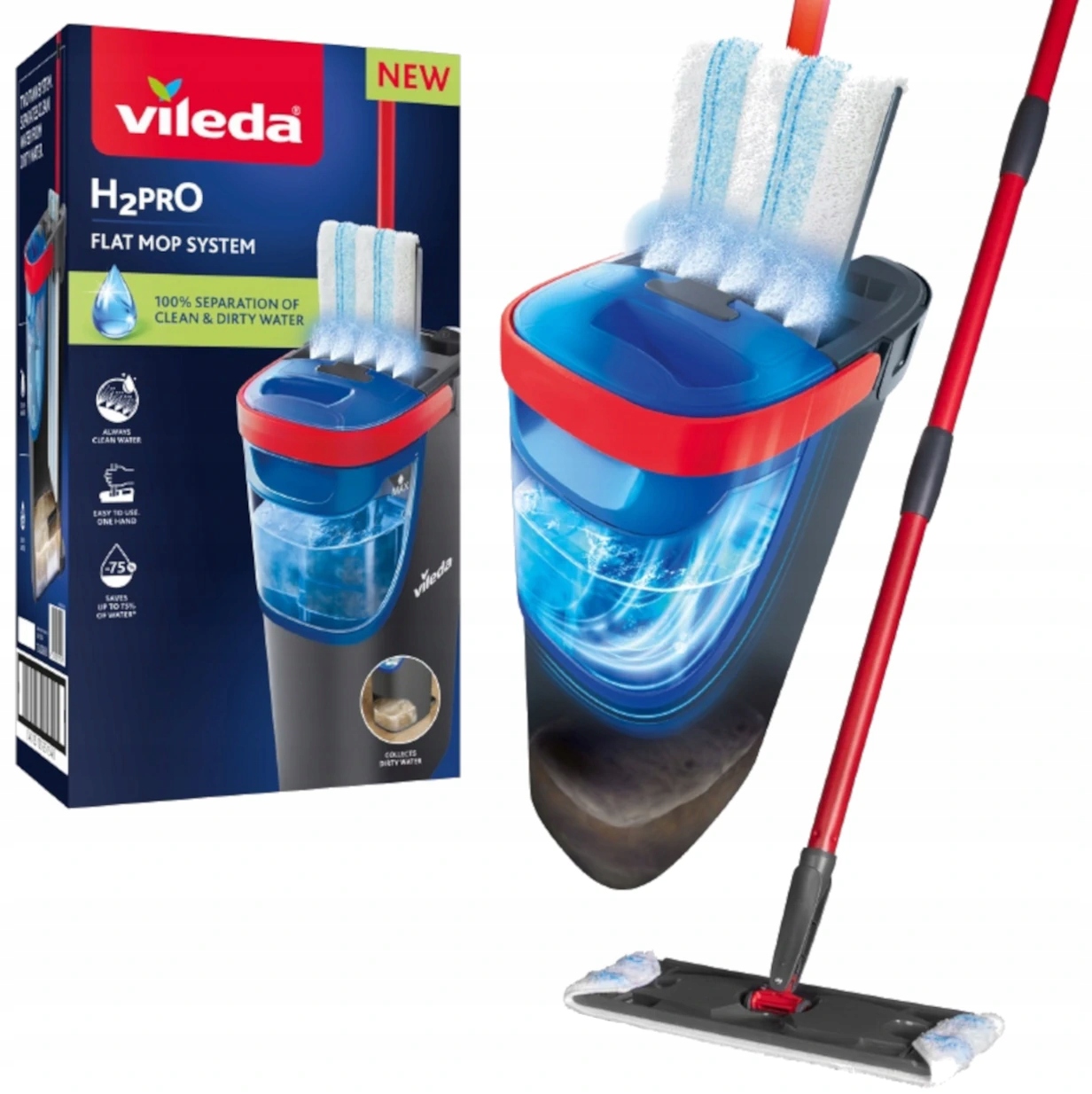 Mop Płaski Vileda H2PRO Zestaw Wiadro Separacja Brudnej Wody Wkład