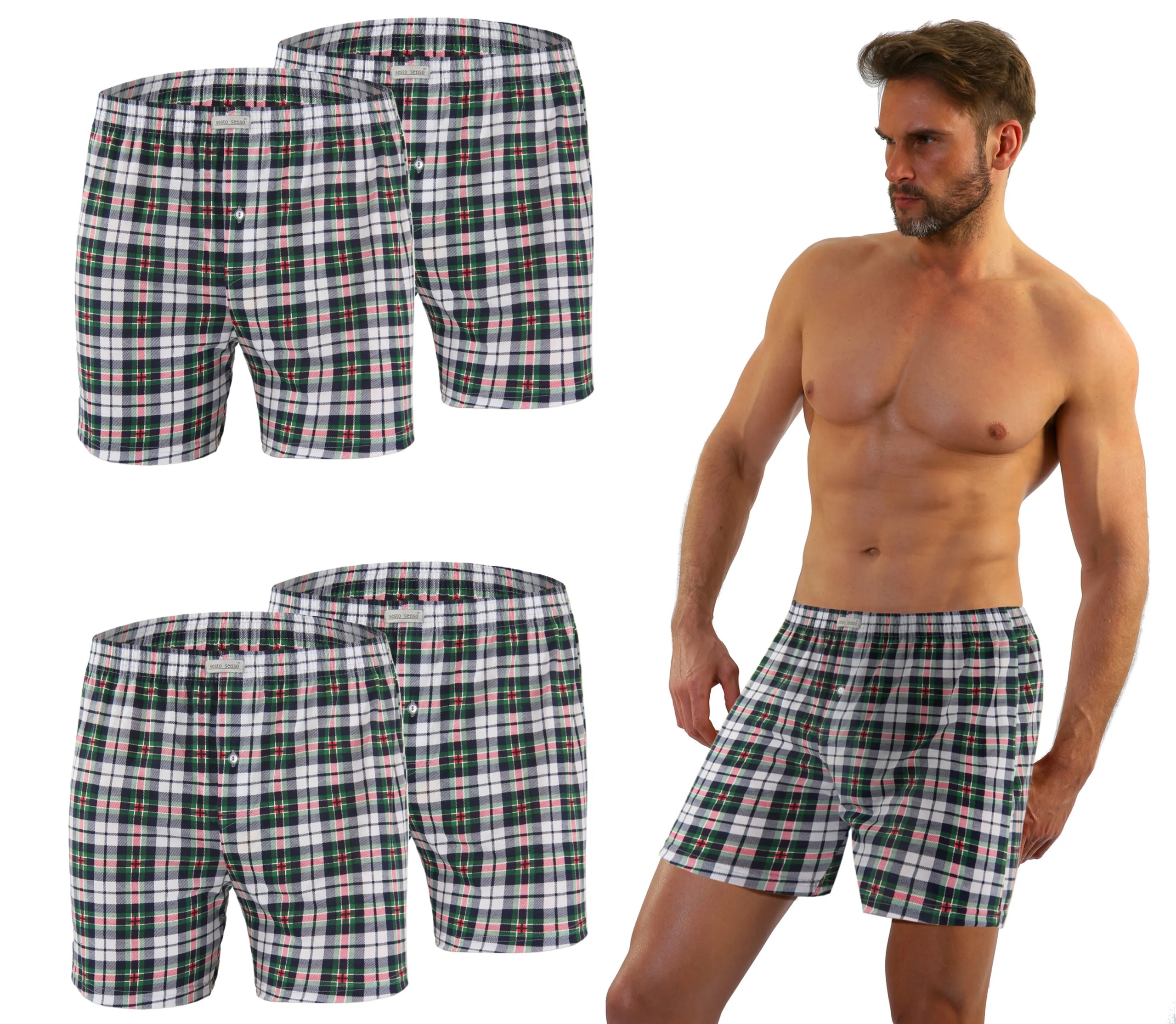 Sesto Senso 4-PAK pánské boxerky BM01 Vzor 16 volné bavlněné Mřížka 4XL