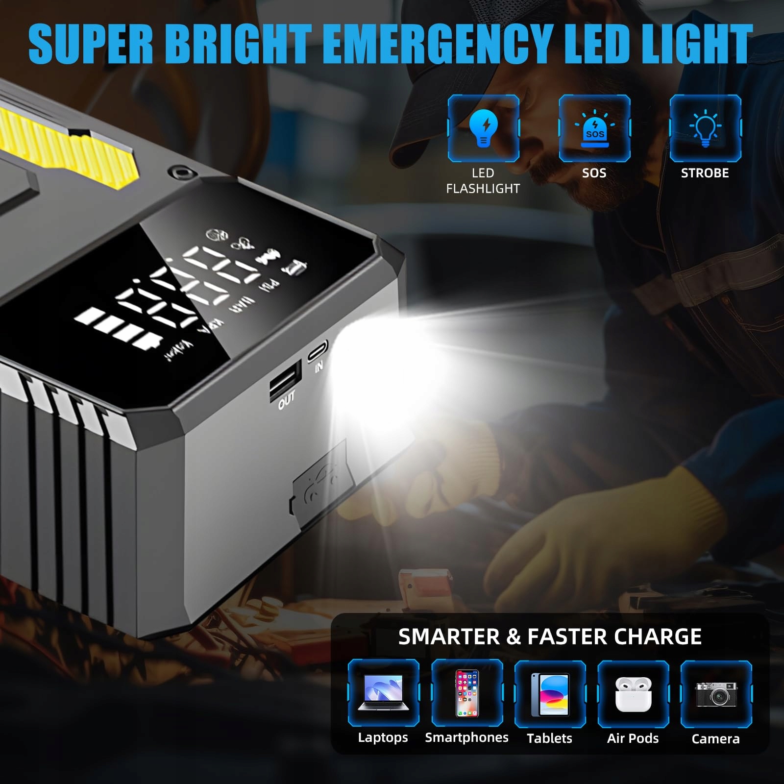 JUMPSTARTER Zestaw Rozruchowy z Kompresorem, Powerbank, Latarka LED — miniatura 7
