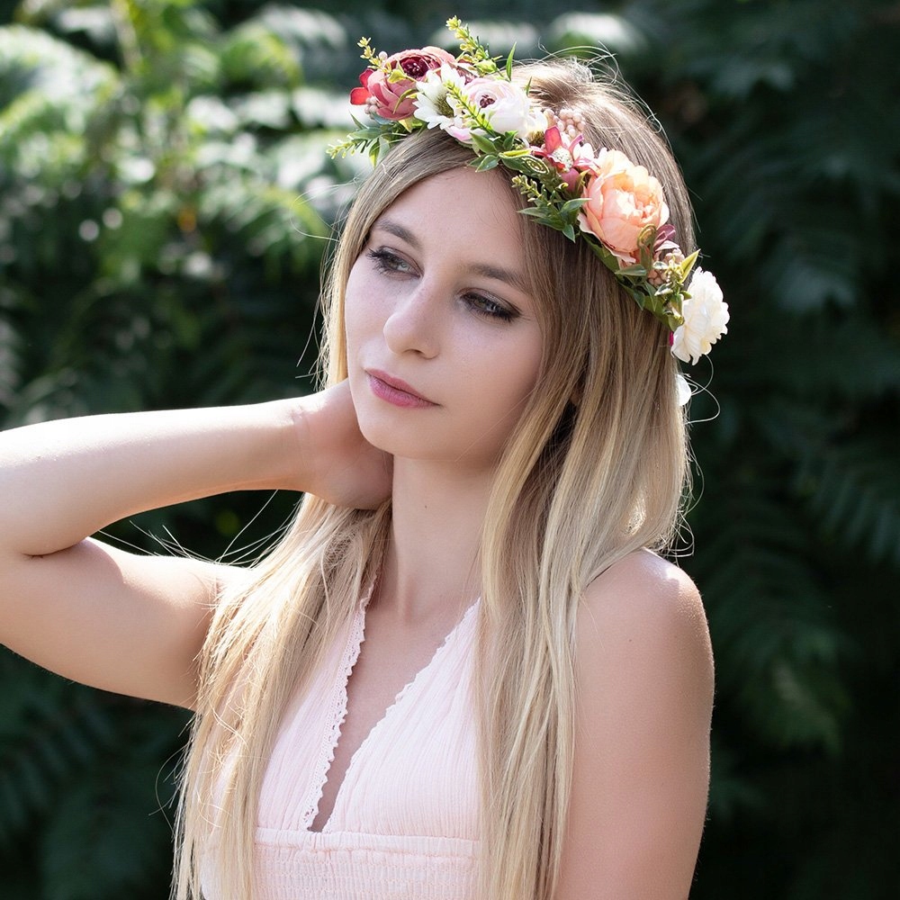 WIANEK na głowę BOHO kwiaty FIOLETOWY ślubny Model 36934